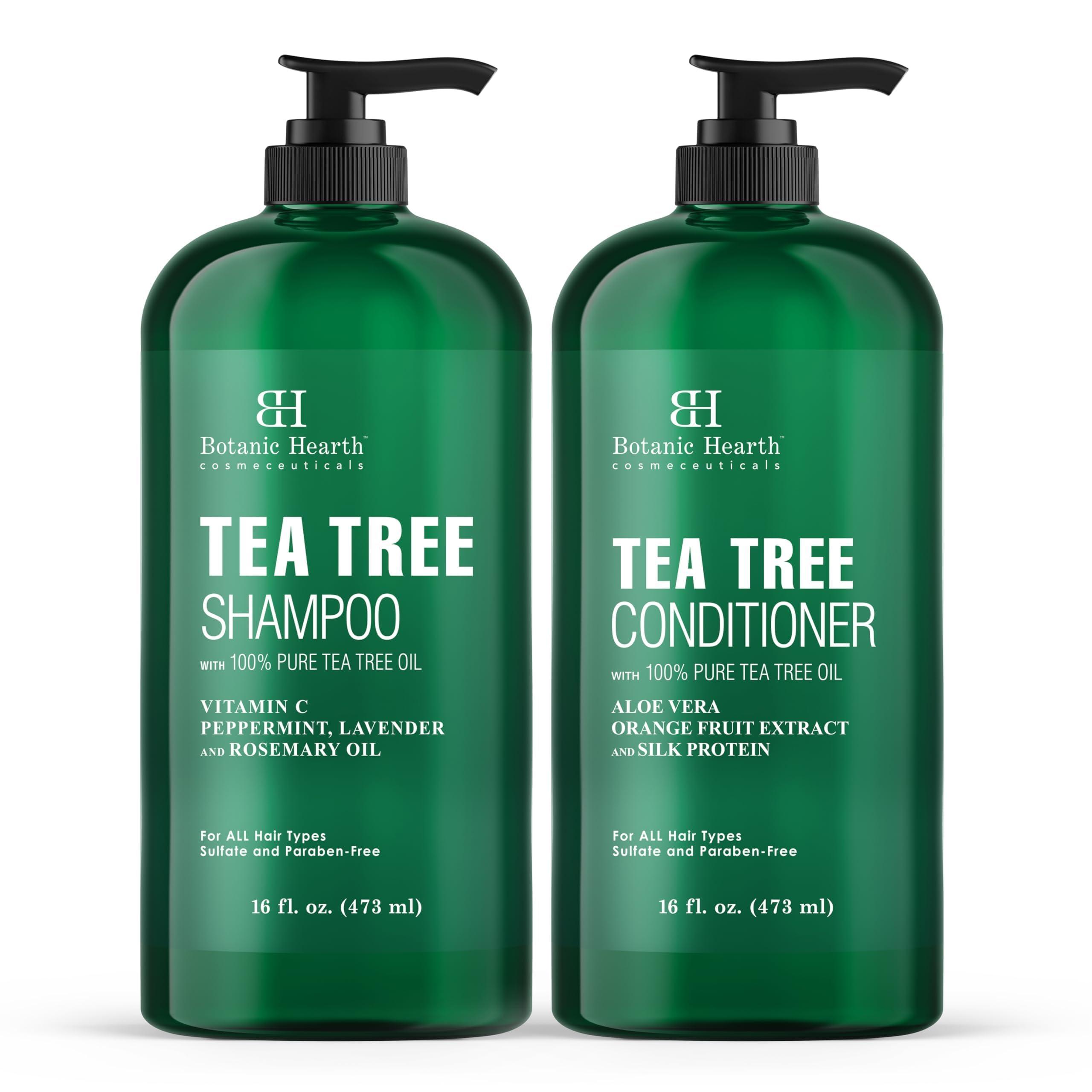 Botanic Hearth Tea Tree Shampoo and Conditioner Set - with 100% Pure Tea Tree Oil, for Itchy and Dry Scalp, Sulfate/Paraben Free - for Men and Women - 16 fl oz each