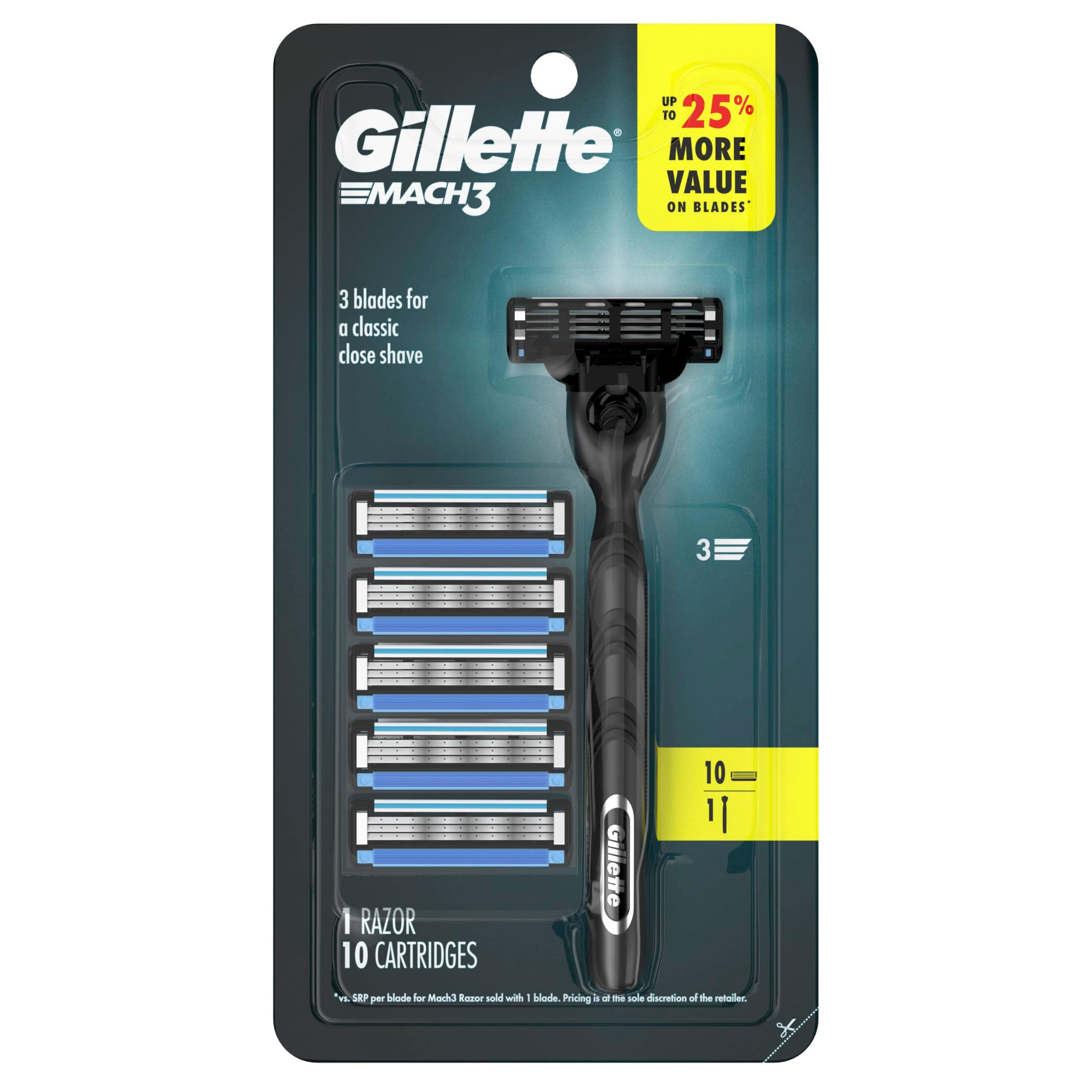 Gillette Mach3 Shaving Razor for Men, 1 Gillette 3-Blade Handle for Men’s Grooming, 10 Razor Blade Refills, Lubrication Strip - Image 8