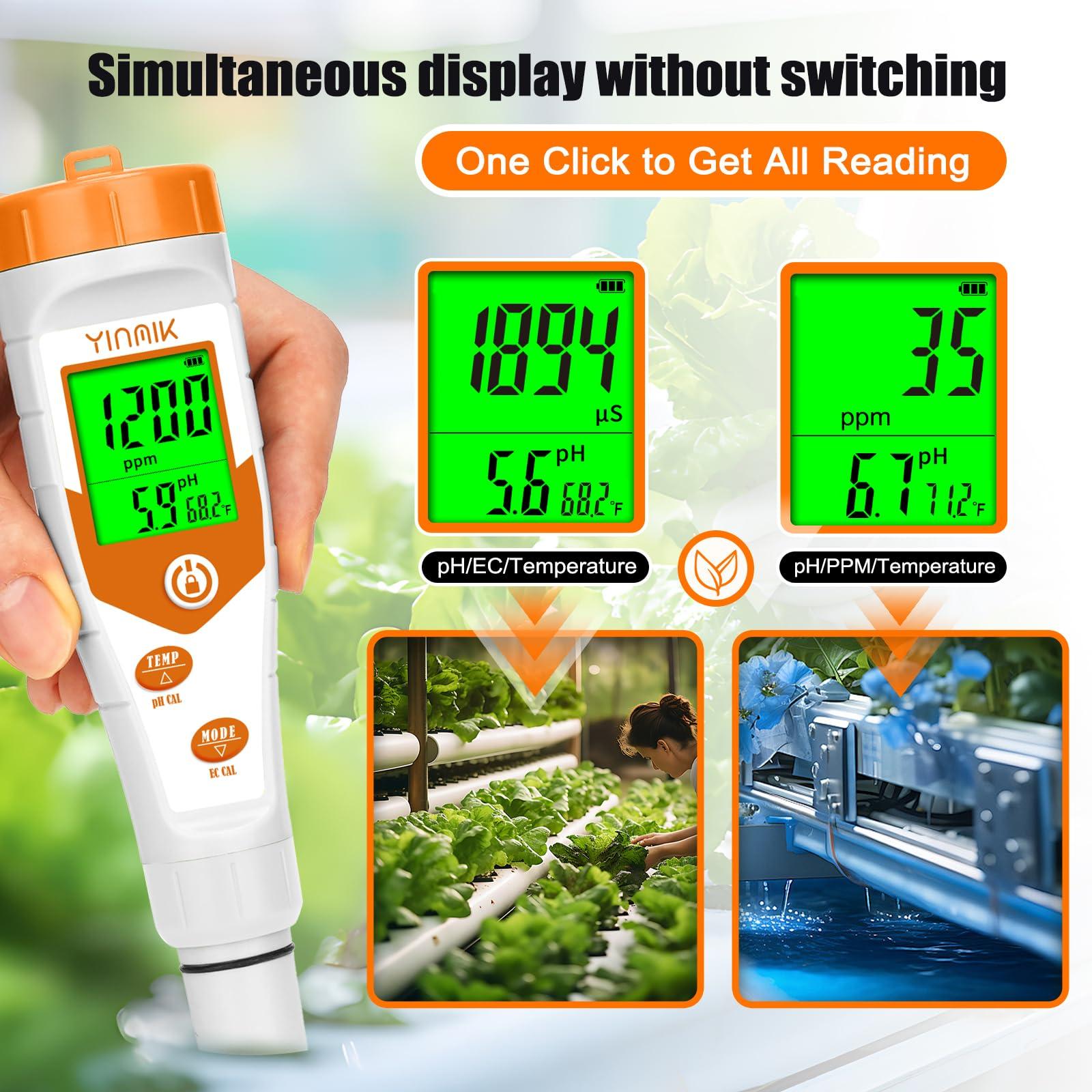 pH Meter for Hydroponics PPM EC Meter for Plant Nutrients Simultaneous Measurement of pH Conductivity TDS Temperature for Reservoir Tank Water DWC Aeroponic Garden Indoor Outdoor Growing - Image 2