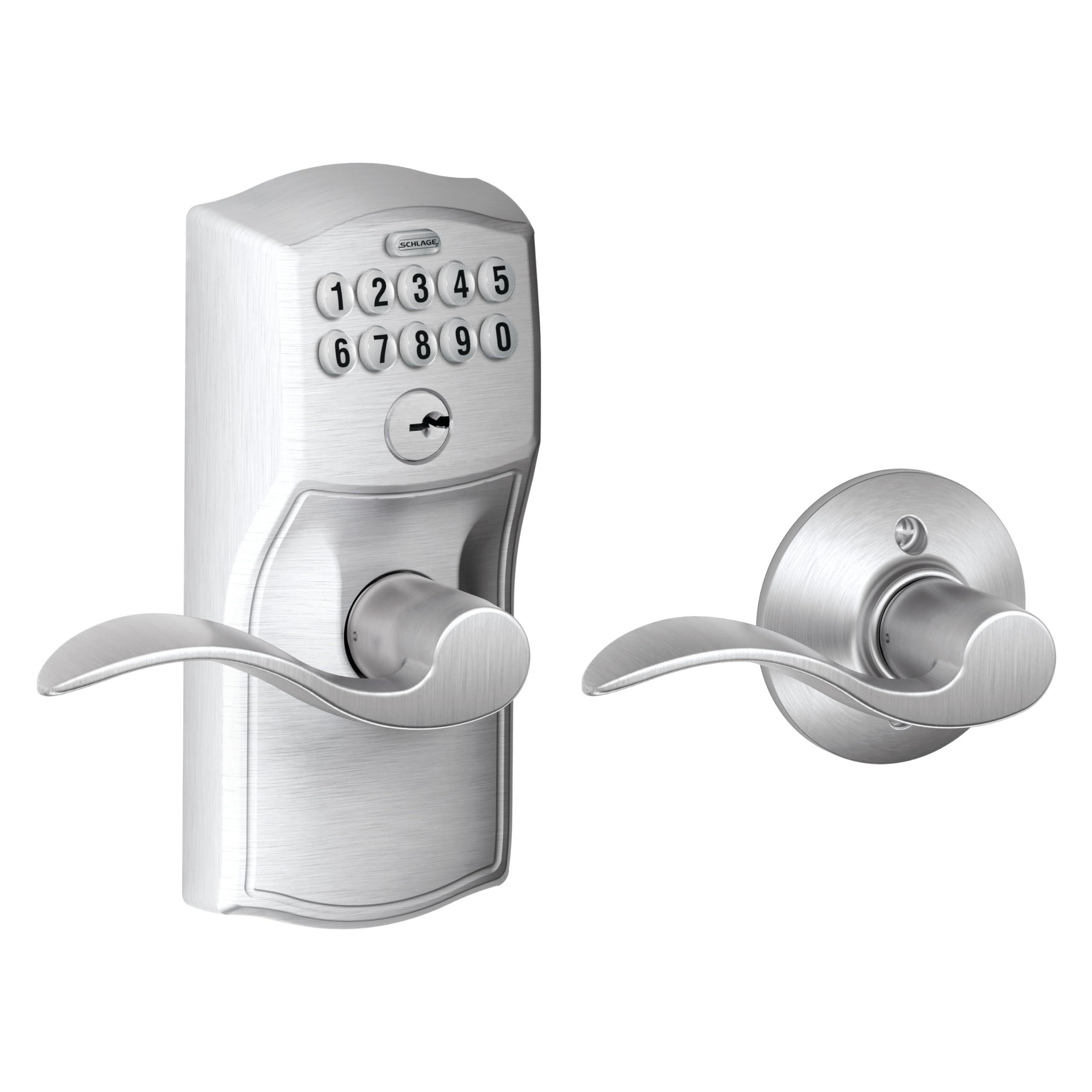 Schlage FE575 CAM 626 ACC Camelot Keypad Lock with Accent Lever, Auto-Lock, Electronic Keyless Entry, Satin Chrome