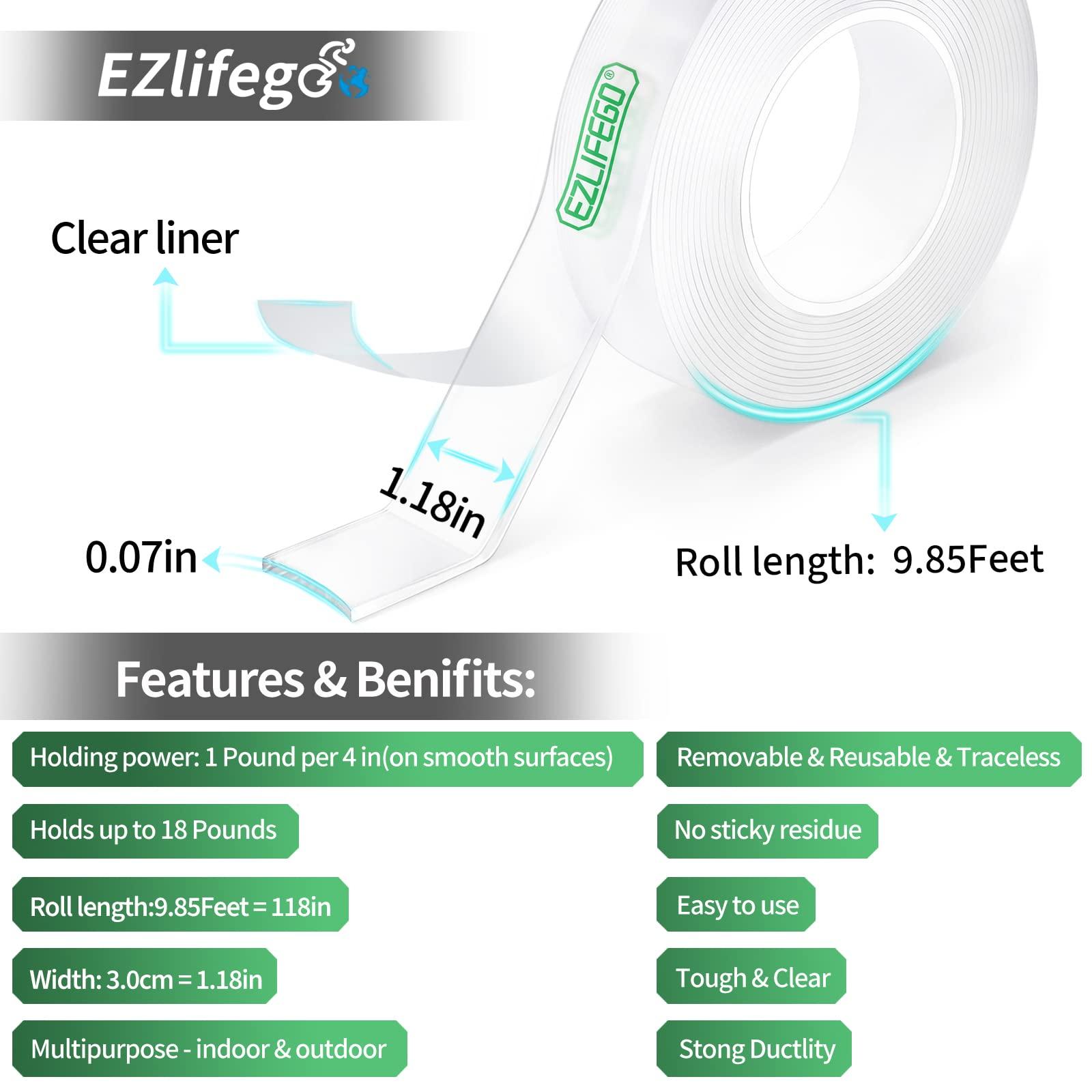 EZlifego Double Sided Tape Heavy Duty, Nano Double Sided Adhesive Tape, Clear Mounting Tape Picture Hanging Adhesive Strips (9.85FT) - Image 2