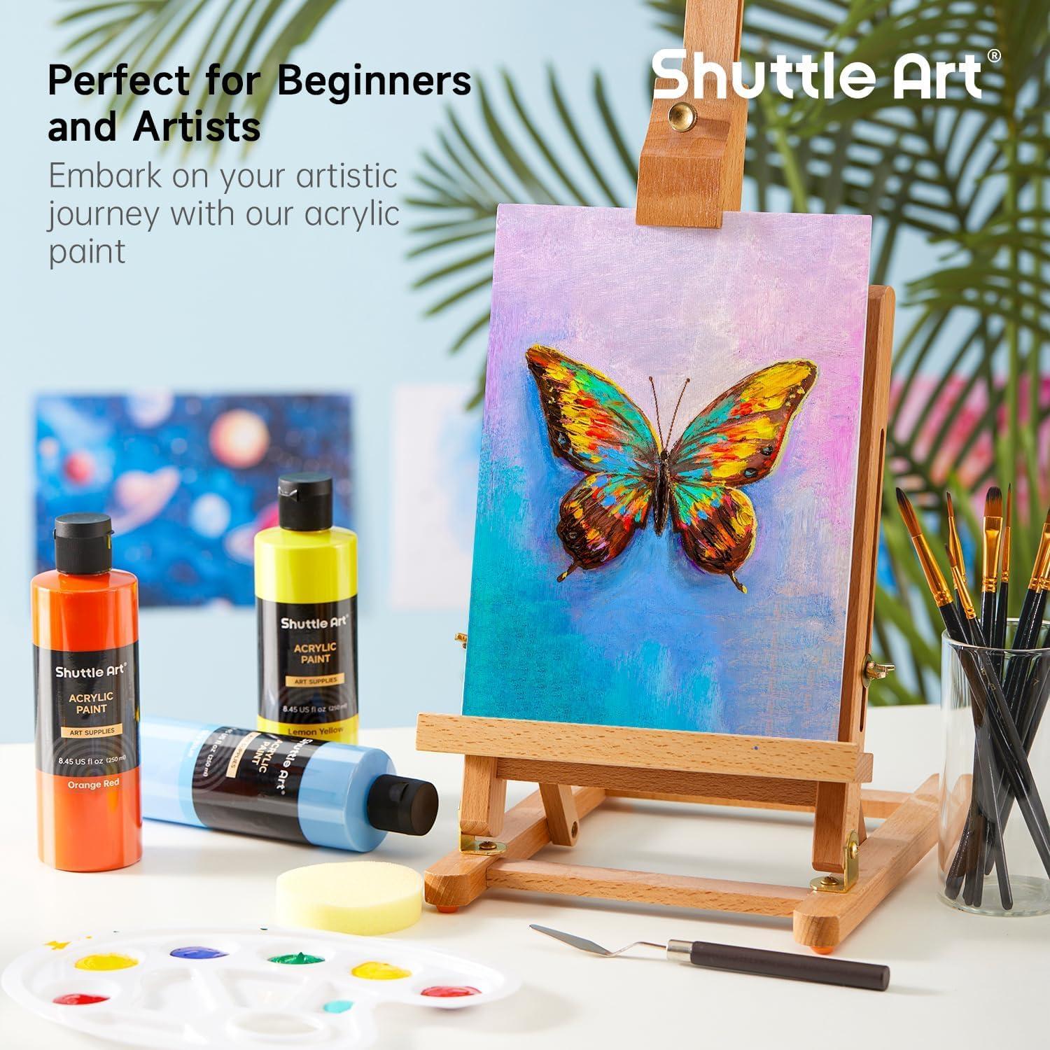 Shuttle Art 18 Colors Acrylic Paint Bottle Set (250ml/8.45oz), Rich Pigmented Bulk Painting Supplies for Artists, Beginners and Kids on Rocks Crafts Canvas Wood Ceramic - Image 2