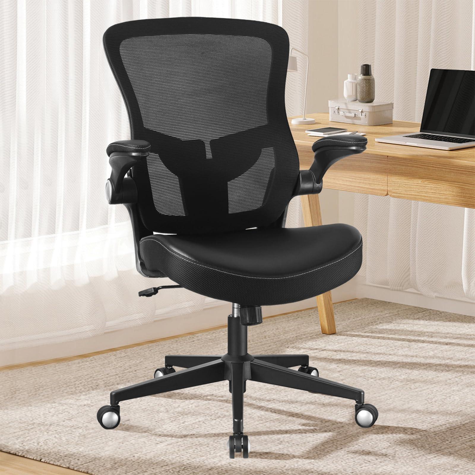 Office Chair, 400lbs Heavy Duty Ergonomic Desk Office Chair with Flip-Up Arms, Home Office Desk Chairs with Adjustable Seat Height & Lumbar Support for Heavy People, Computer Task Chair  - Image 2
