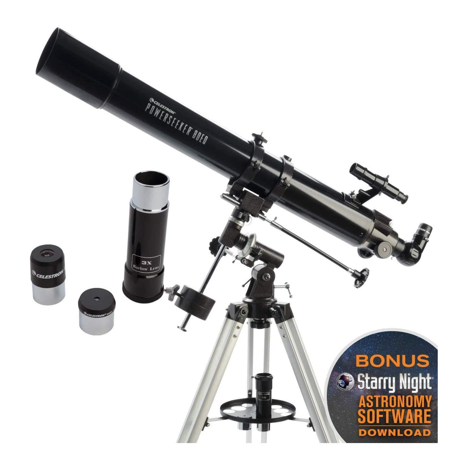 Celestron 21048 PowerSeeker 80EQ Refractor Telescope - Includes Two Eyepieces, Erect Image Diagonal, 3X Barlow Lens, Height-Adjustable Tripod and Deluxe Accessory Tray, Black - Image 9