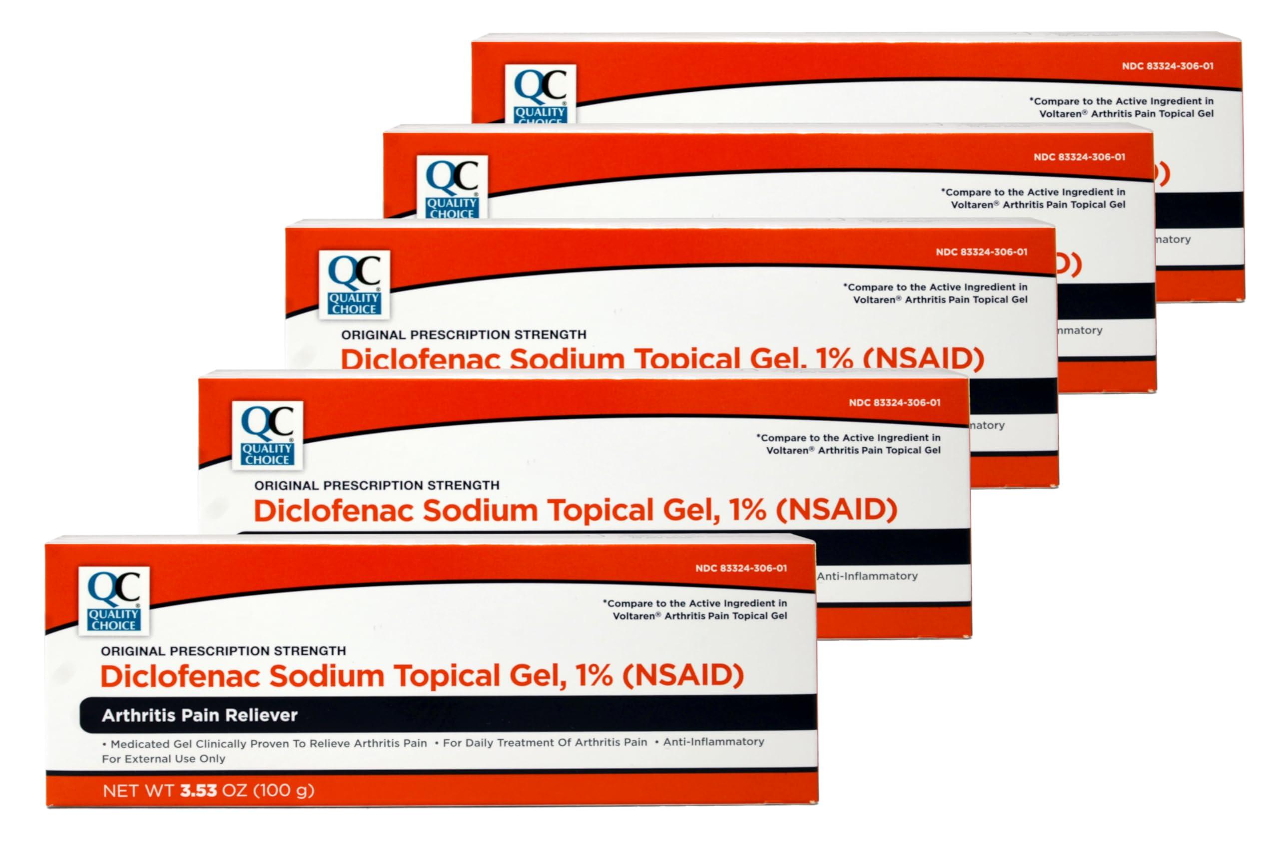 Quality Choice QC Diclofenac Sodium Topical Gel Treatment for Arthritis Pain 3.53 oz Pack of 5