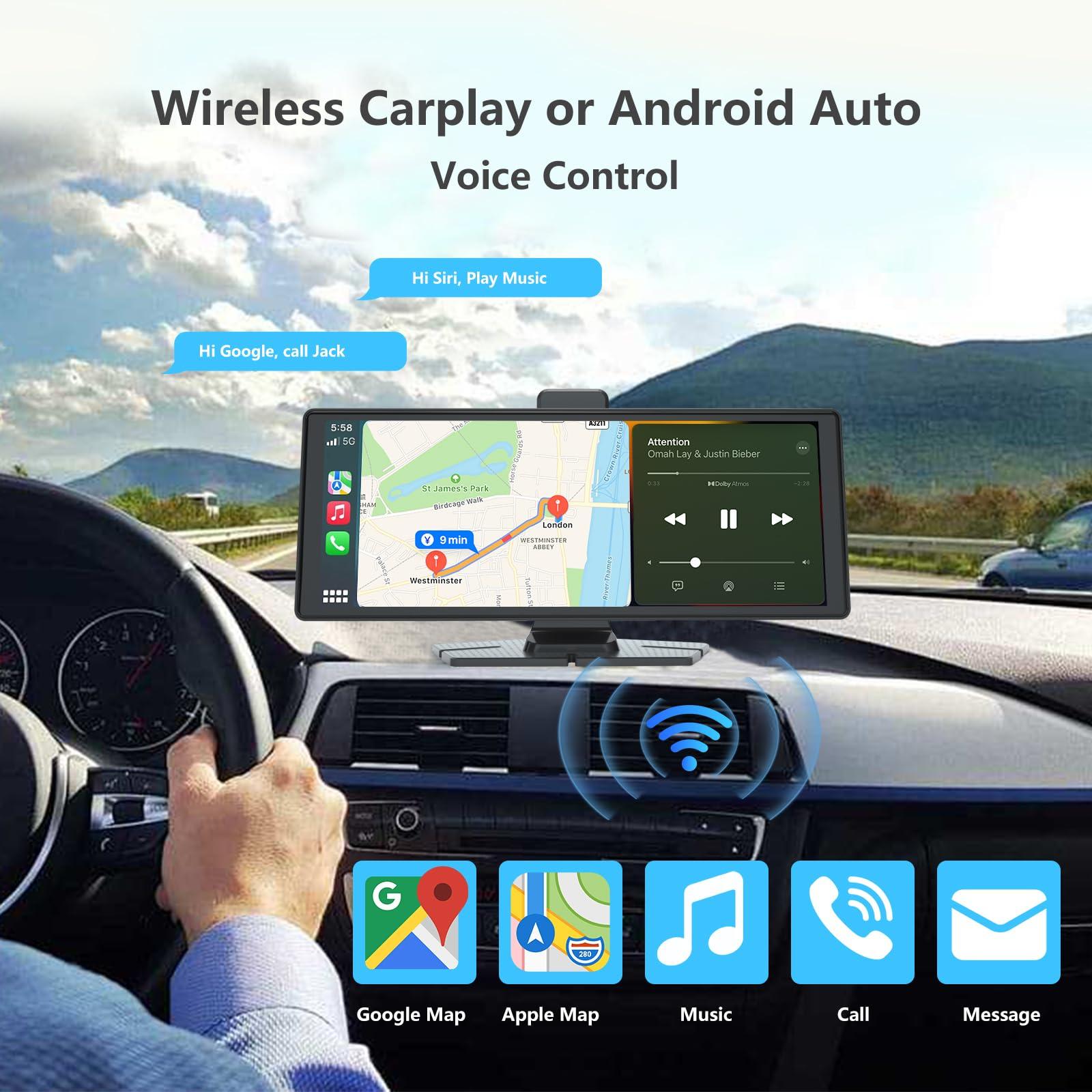 VNEIMQN 10.26" HD Carplay Screen for Car, Portable Wireless Apple Android Auto Car Play Stereo with Voice Control, 4K Dashcam, 1080P Backup Camera, Mirror Link, Bluetooth GPS - Image 2