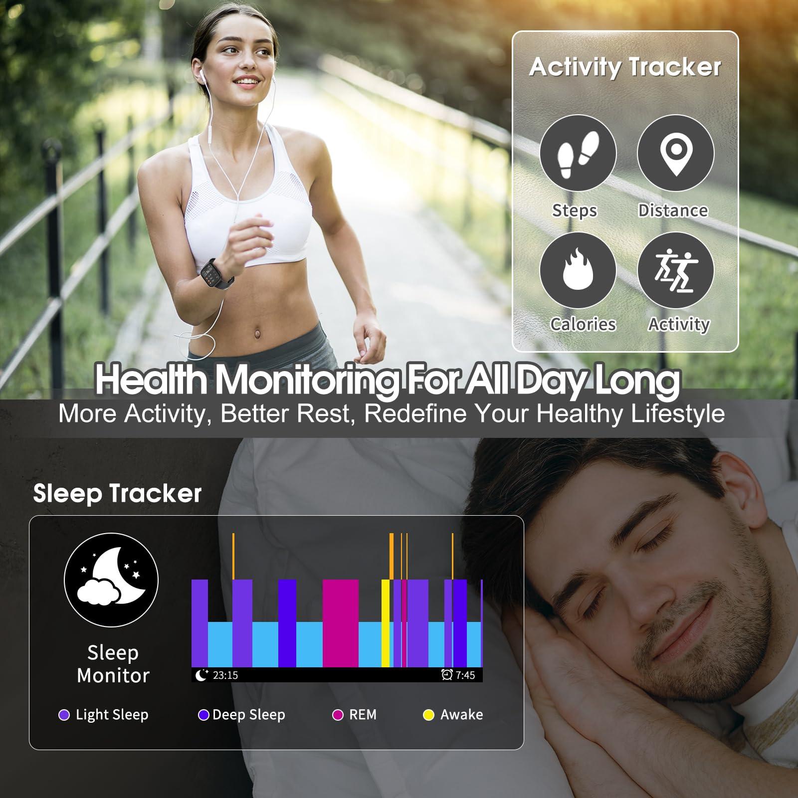 Smart Watch for Men Women Bluetooth Call, 1.85" HD Touch Screen Fitness Watch with Sleep Heart Rate Monitor, 112+ Sports Modes, IP68 Waterproof Activity Trackers for Android iOS, Black - Image 6
