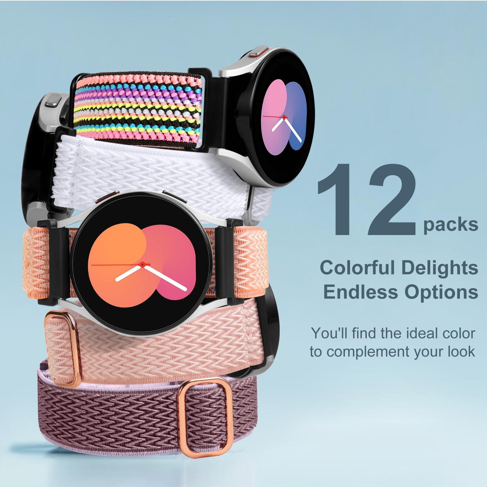 Easuny 12 Pack Stretchy Bands Compatible with Samsung Galaxy Watch 7 6 5 4 40mm 44mm Band, Galaxy 5 Pro 45mm, 6 Classic 47mm 43mm, 4 Classic 46mm 42mm, Active 2, 20mm Elastic Watch Strap for Women - Image 4