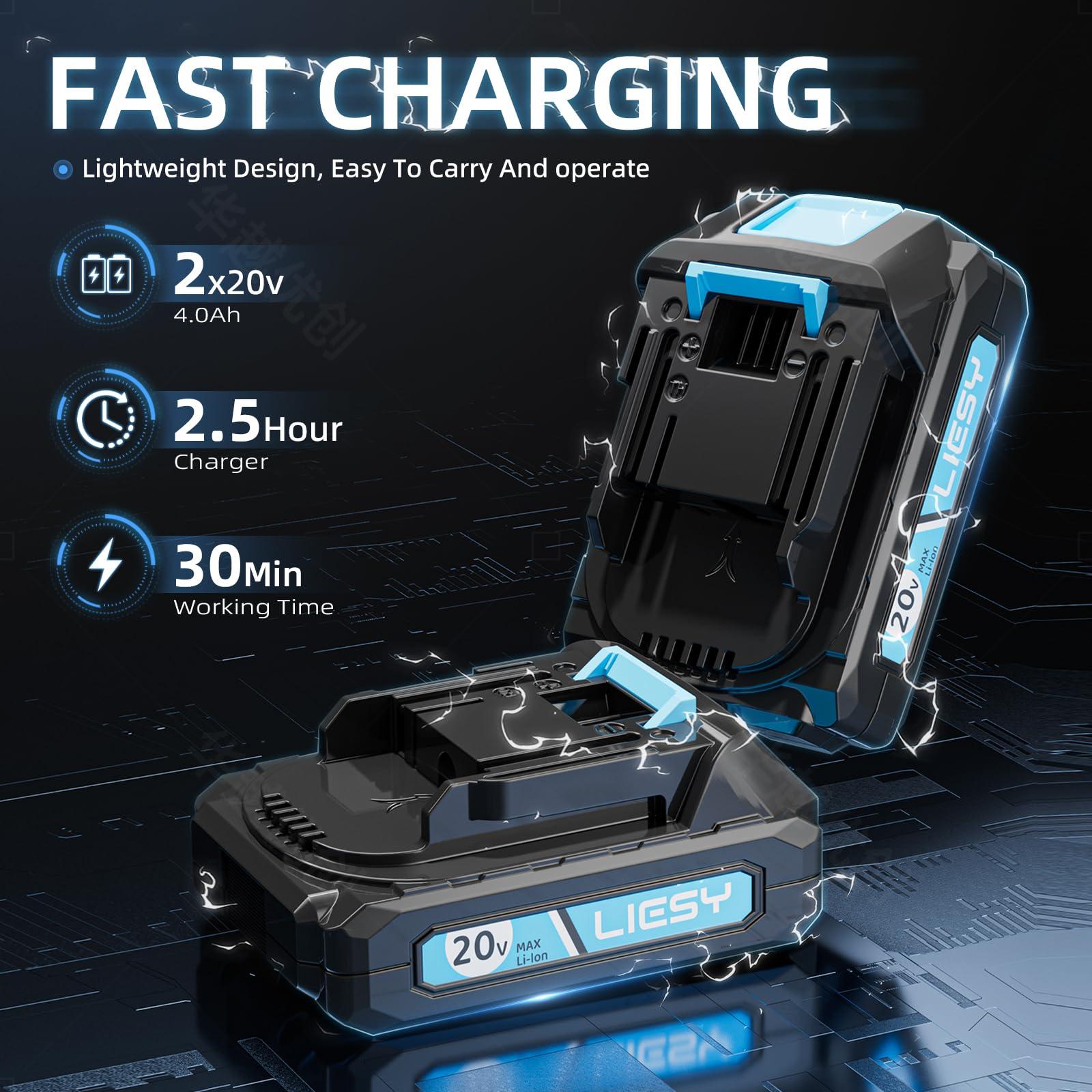 Leaf Blower Cordless with 2 * 20V Batteries and Charger, 2 Speed Levels, Electric Cordless Leaf Blower for Patio Cleaning, Lawn Care, Blowing Fallen Leaves and Dust - Image 3