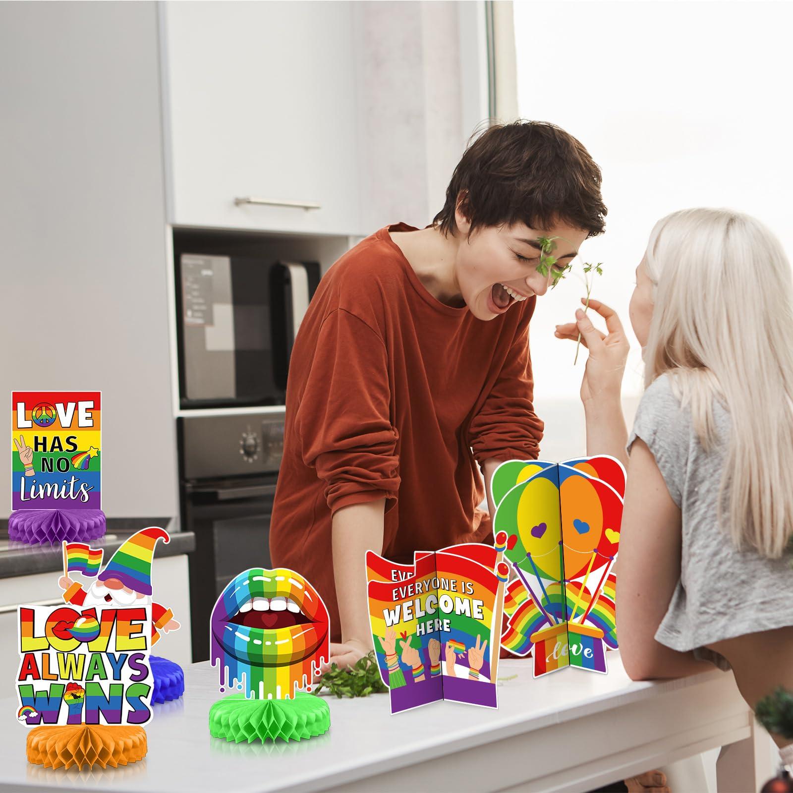 Pasimy 11 Pcs Pride Decorations 3D Rainbow Honeycomb Table Centerpiece Gay Pride Month Party Decorations Love Is Love Tabletop Toppers Rainbow Sign Decor for Office Classroom Home Lgbtq Party Supplies - Image 6