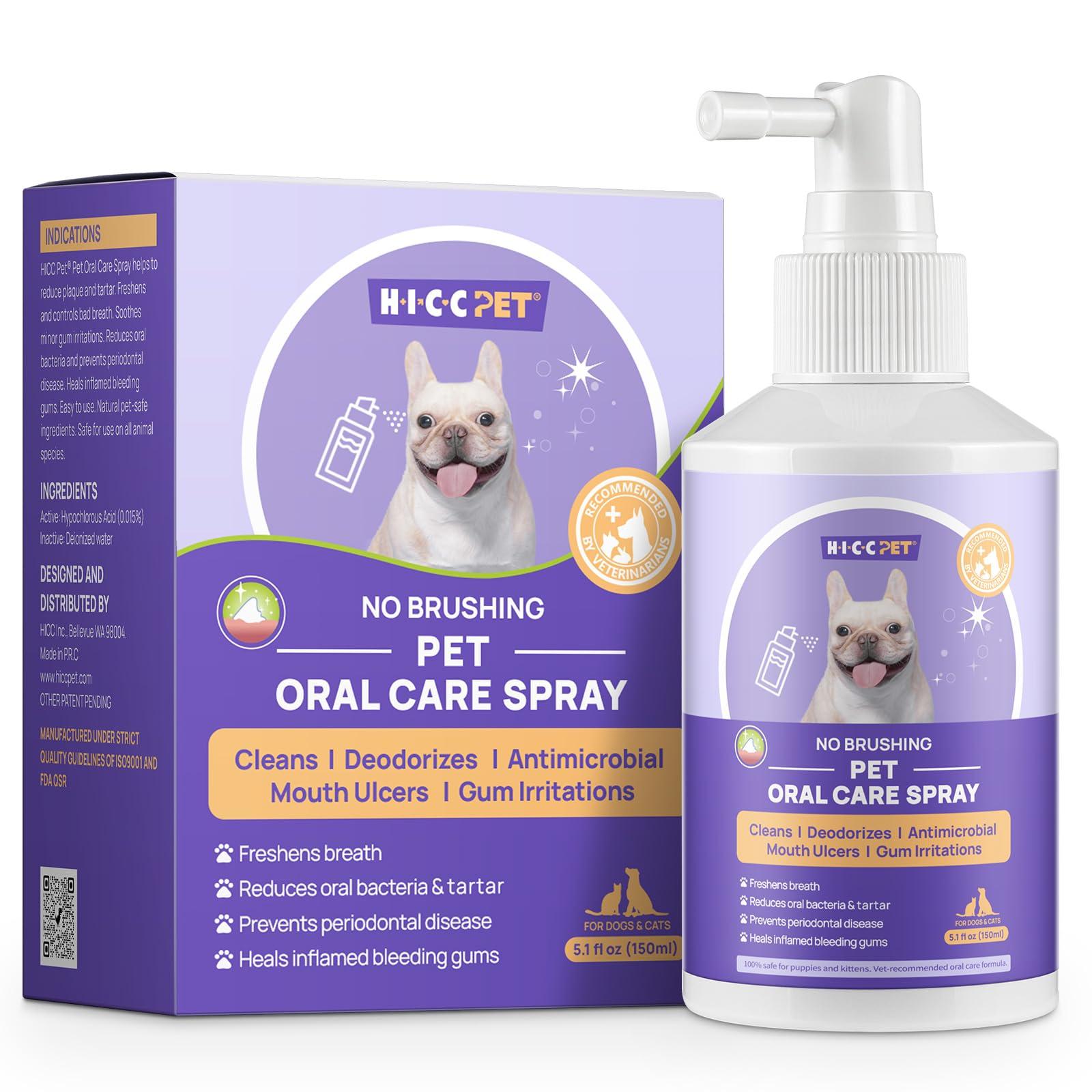 HICC PET Oral Care Spray for Dogs and Cats, Pet Breath Dental Care Spray, Dog Gingivitis Treatment, Fight Bad Breath Caused by Plaque and Gum Redness, Dog Tooth Brushing Kit, 5.1 Fl Oz