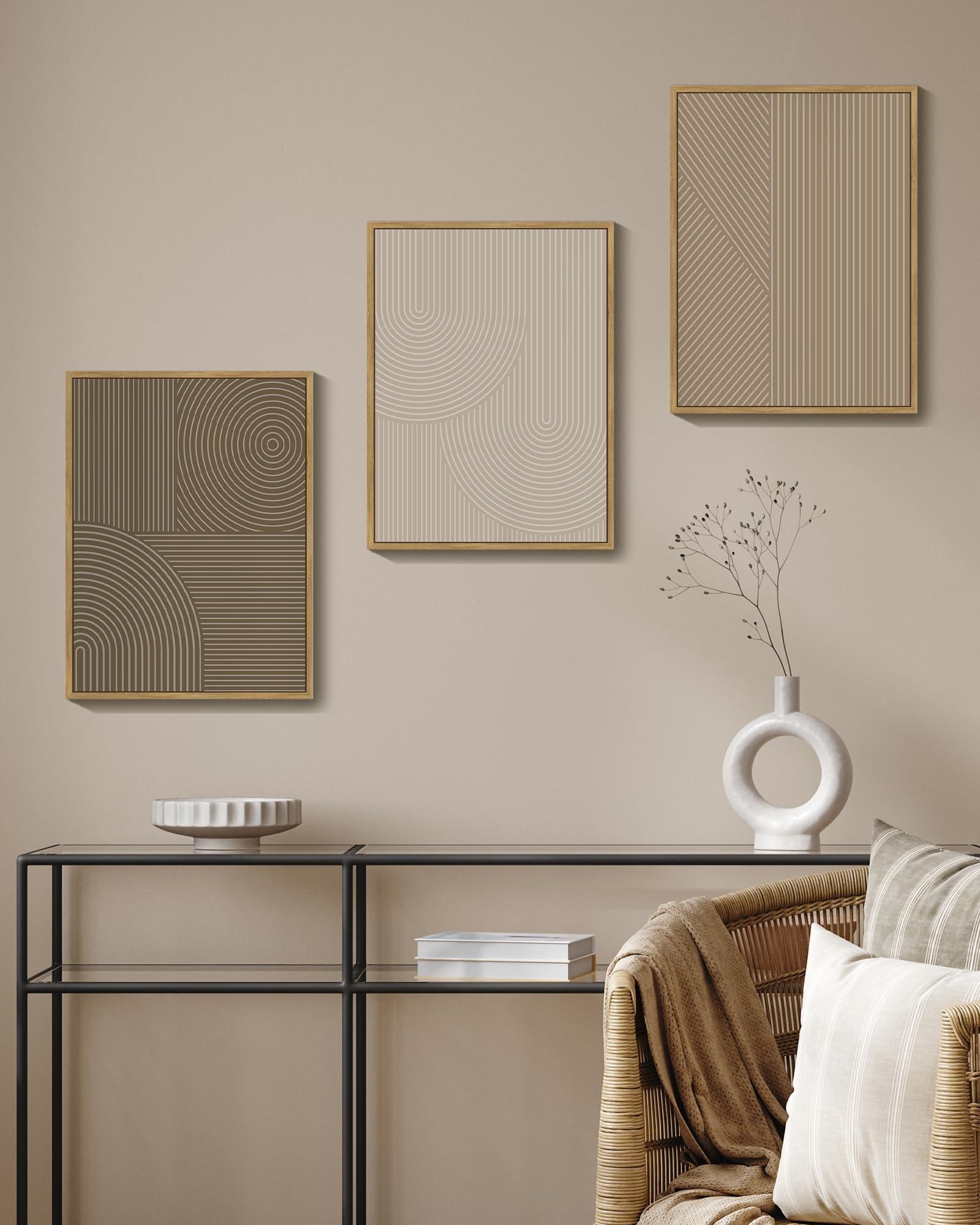 PHOPAGO Minimalist Abstract Framed Wall Art Modern Boho Neutral Line Wall Decor Geometric Artwork Kitchen Dining Room 11x14in Natural Framed - Image 4