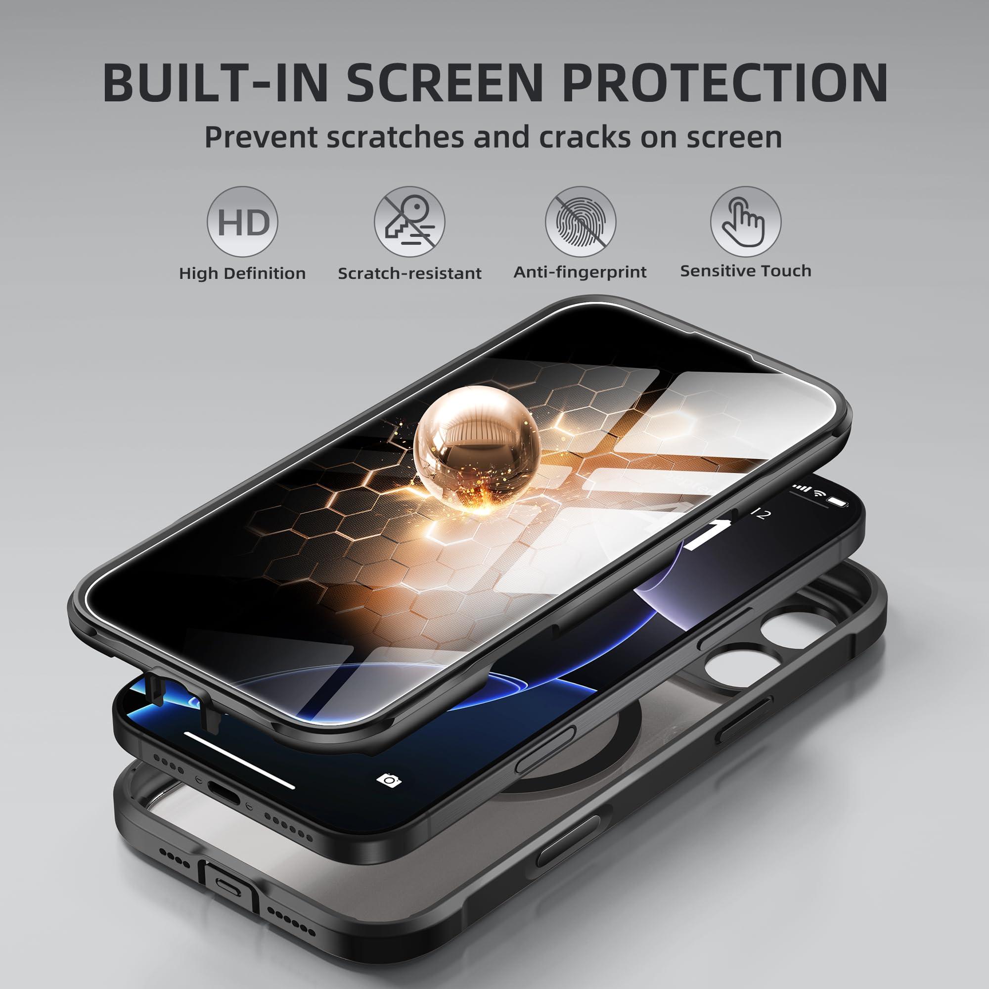 BERFY Magnetic for iPhone 16 Pro Max Case, Compatible with MagSafe, Built-in Privacy Screen Protector and Upgraded Camera Protection,Anti-Spy Full Body Shockproof Phone Case for 16 Pro Max 6.9", Black - Image 4