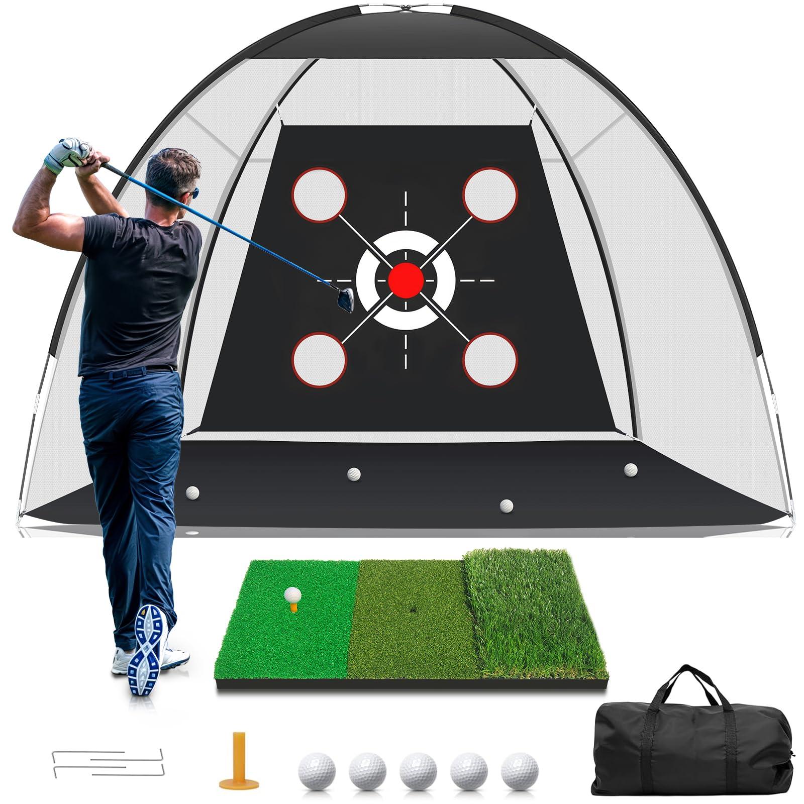 KLAODOT Golf Net with Practice Mat,Golf Hitting Aid Nets 10x7FT for Backyard Driving Chipping Training Swing with Target Mat Balls for Outdoor Indoor，Gifts for Men Dad Him and Golfer - Image 1