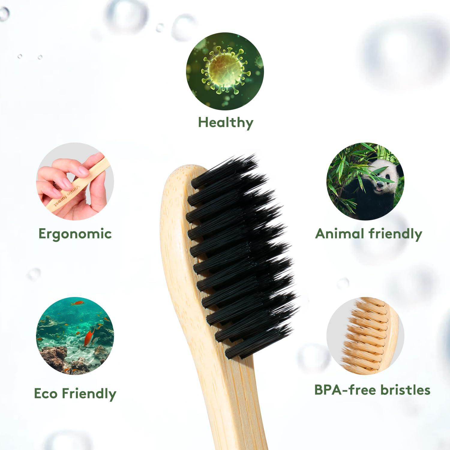 Virgin Forest 10 Count Bamboo Toothbrush, Soft Bristle for Adults, Eco Friendly Natural Wooden Toothbrushes, Vegan Organic Bamboo Travel Tooth Brush (10 Colors) - Image 3