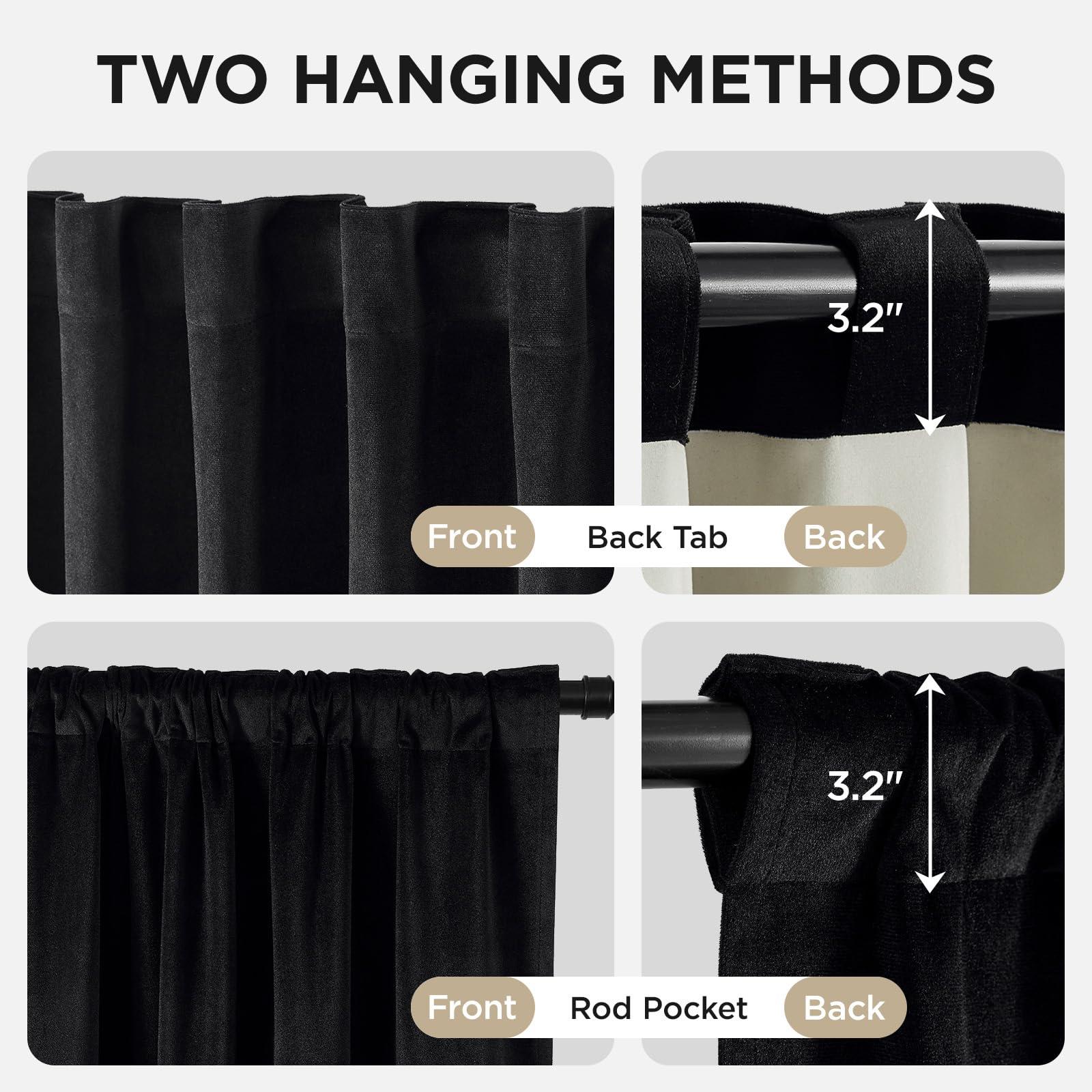 Joydeco Black 100% Blackout Curtains 84 Inch 2 Panels, Luxury Thermal Insulated Black Velvet Curtains for Bedroom Living Room, Soundproof Blackout Window Drapes, Rod Pocket & Back Tab (52W x 84L) - Image 3