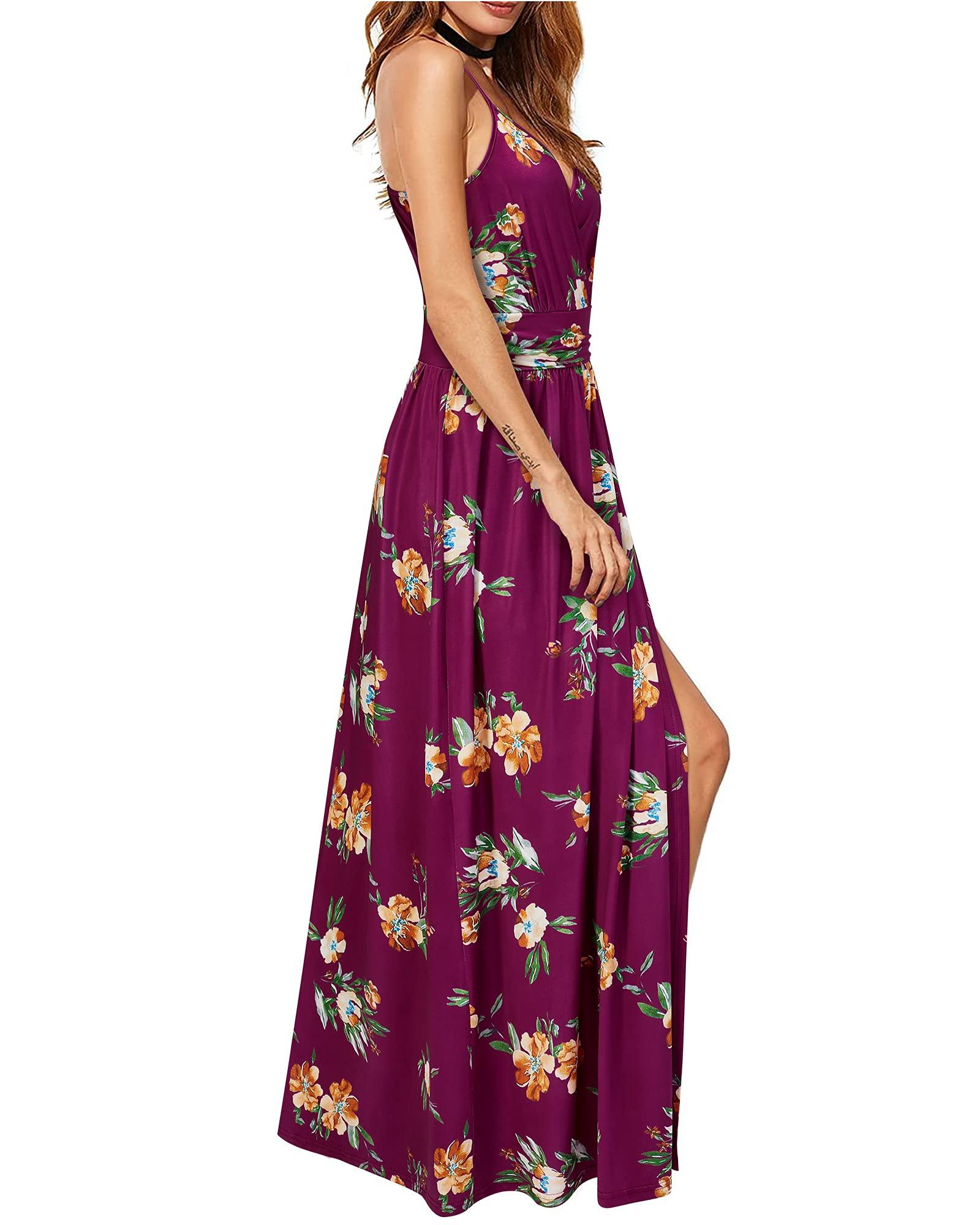 Newshows Women Summer 2025 Maxi Dress Vacation Floral Spaghetti Strap Spring Casual Boho Split Beach Long Flowy Sundress - Image 4