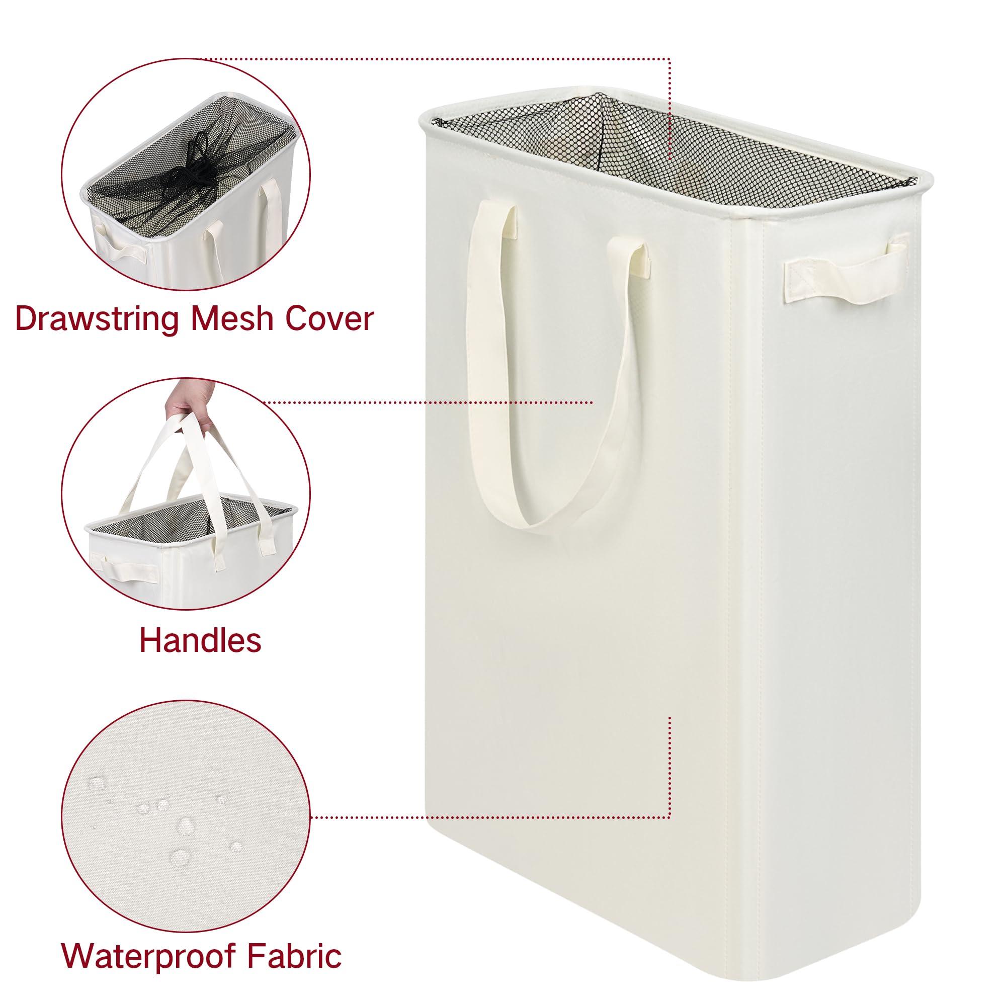 efluky Slim Laundry Basket, Narrow Laundry Hamper with Handles, Collapsible Dirty Clothes Hamper, Tall Laundry Bin for Laundry Room, Dorm and Bedroom, 12.7 Gallons(48L) Beige - Image 5
