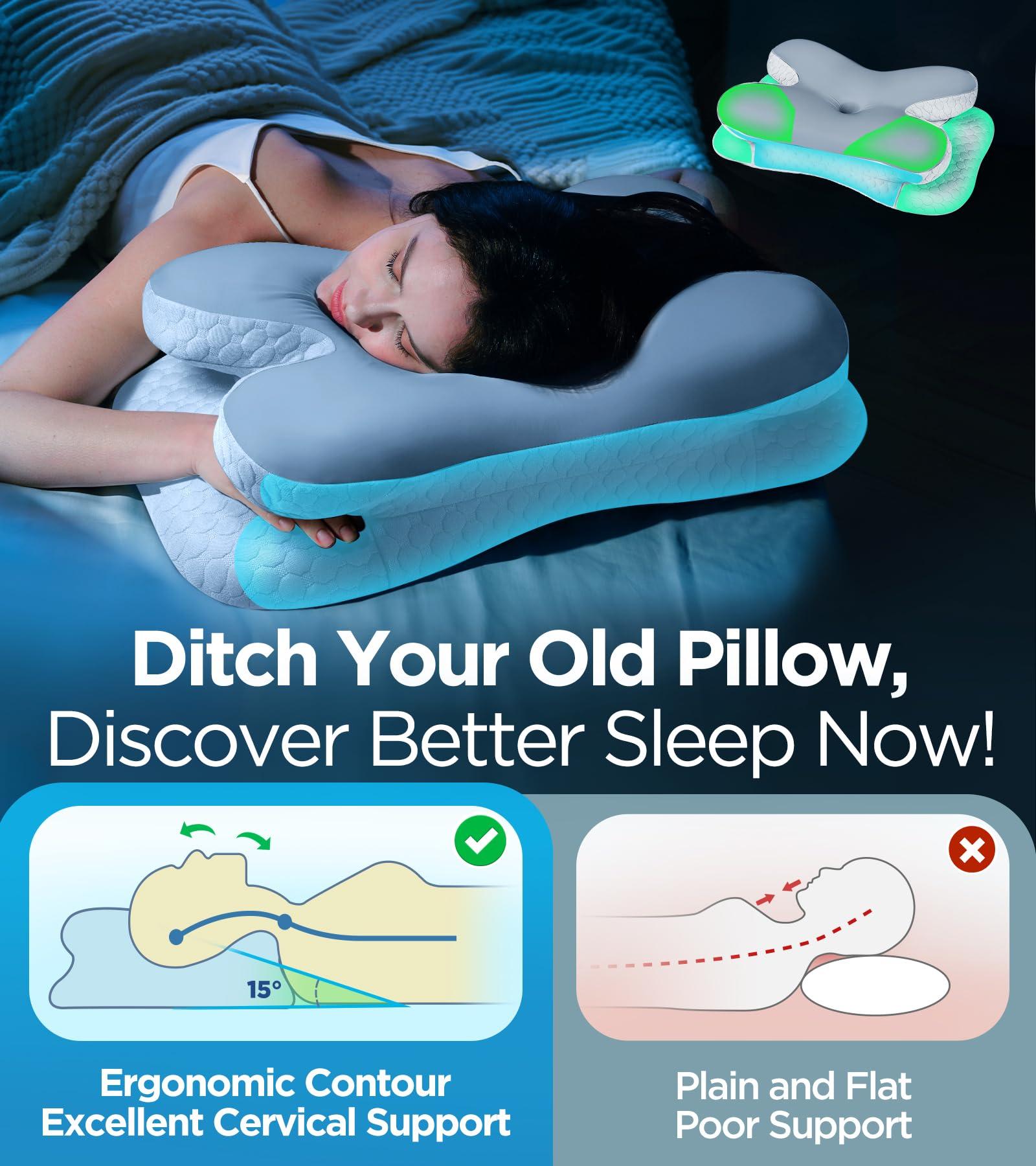 Osteo Enjoy Pain Relief Sleeping Cervical Neck Pillow, Ergonomic Contour Zoned Fits Side Sleeper, Non-Temperature Affected Memory Foam Pillows, Q-max Cooling Pillow Support Back Stomach Sleepers - Image 4