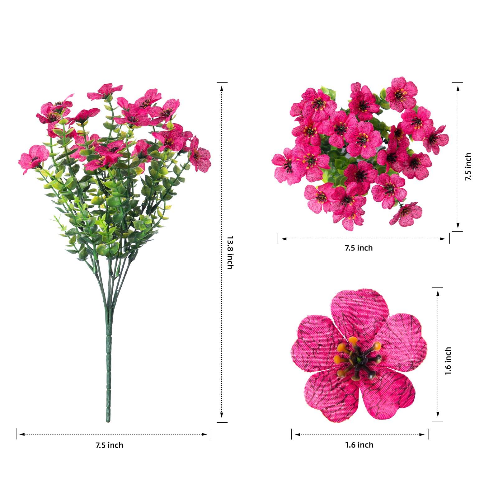 HyeFlora Artificial Flowers for Outdoor Indoor Garden Home Decoration, Faux Flower Daisy with Eucalyptus Leaves Fake Plants Greenery Boxwood Porch Patio, 12 Bundles (Mix Pink Red Purple Yellow) - Image 2