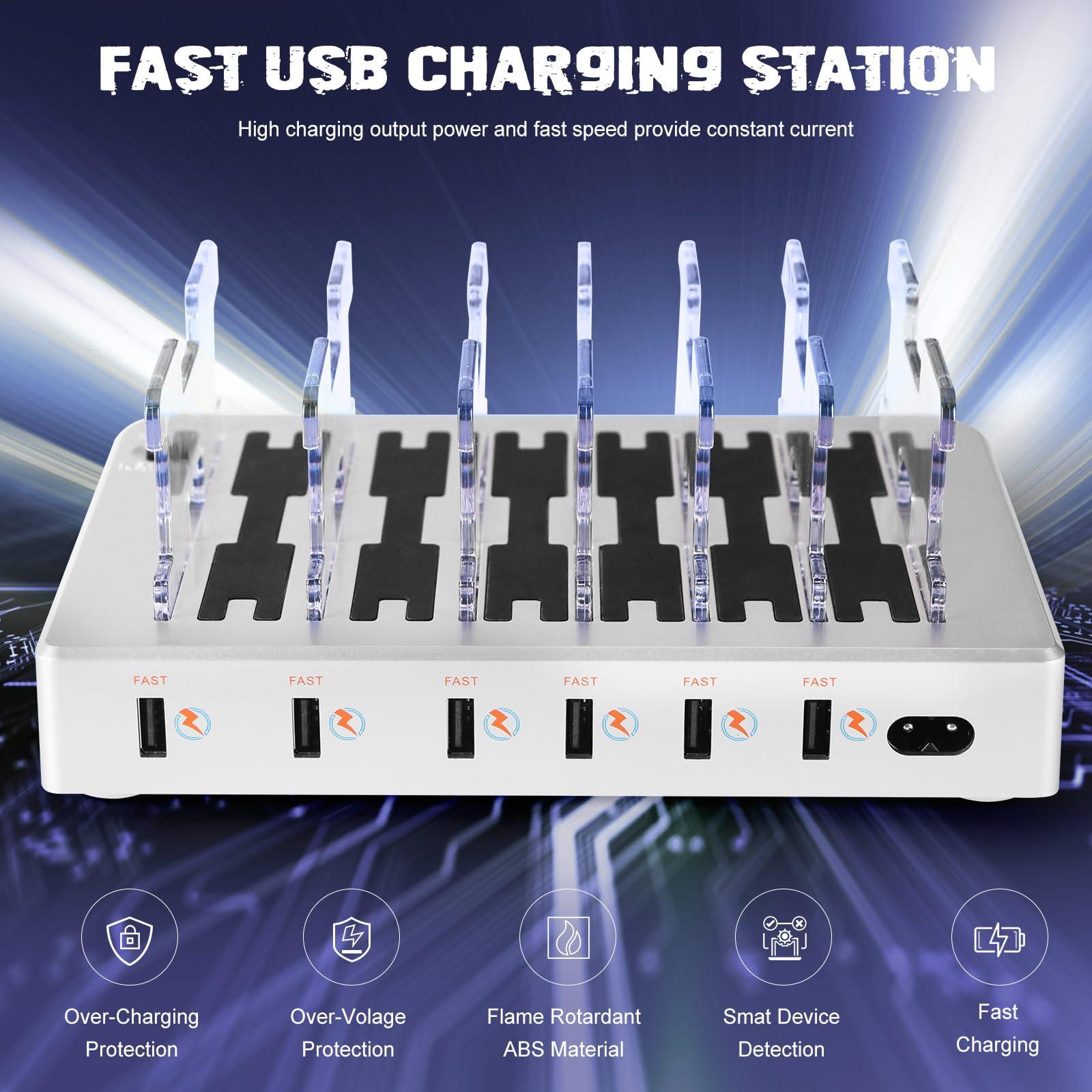 Charging Station for Multiple Devices, 6 Ports USB Multi Devices Charger Fast Cell Phone Charging Station for iPhone iPad Tablets (Silver, 6 Mixed Cables Included) - Image 3