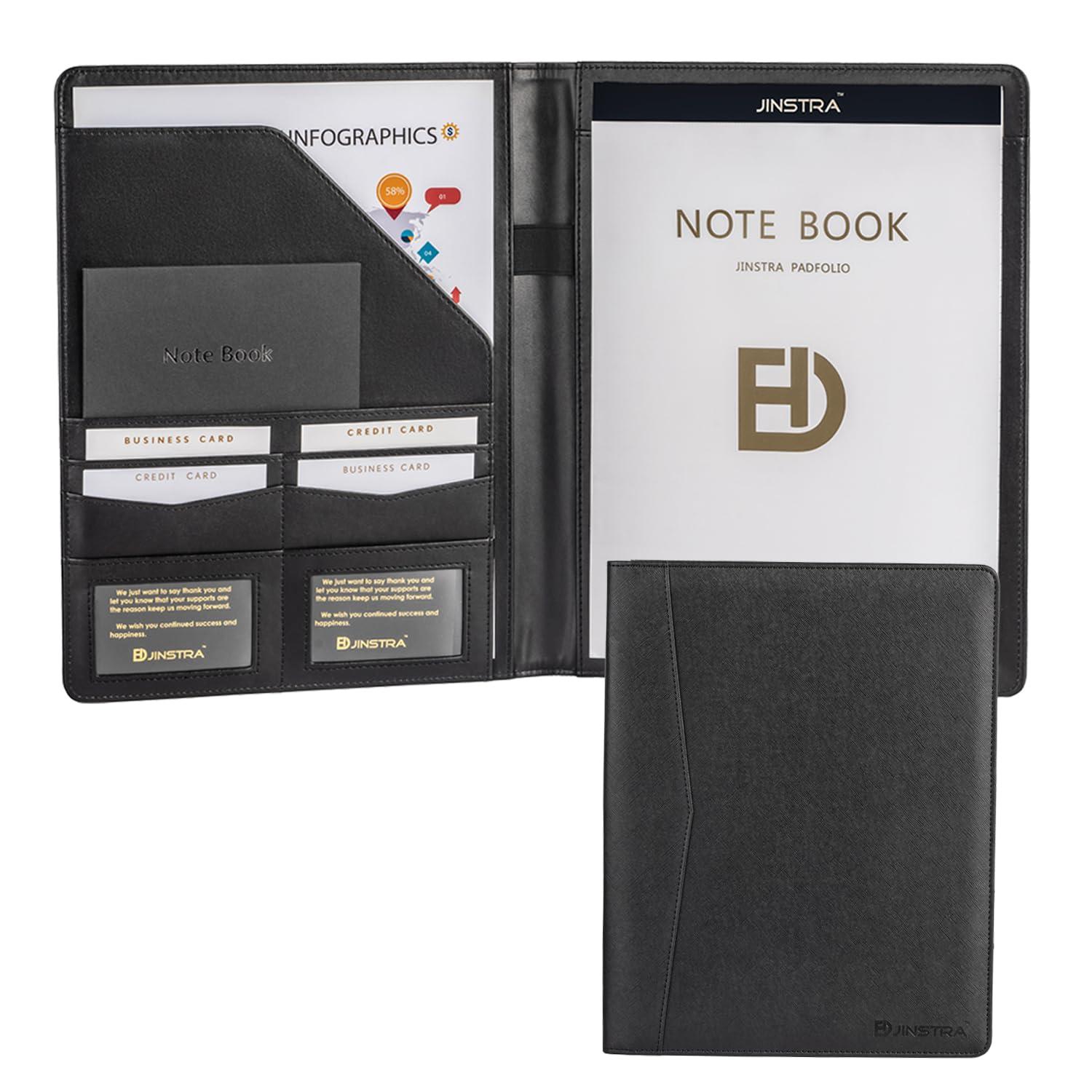 Padfolio Portfolio Leather Folder by Jinstra Professional Business PU Leather Notepad Holder for Resumes, Interview Writing Pad Folders, Legal Pad Portfolios with 20 Pages Notebook for Women/Men