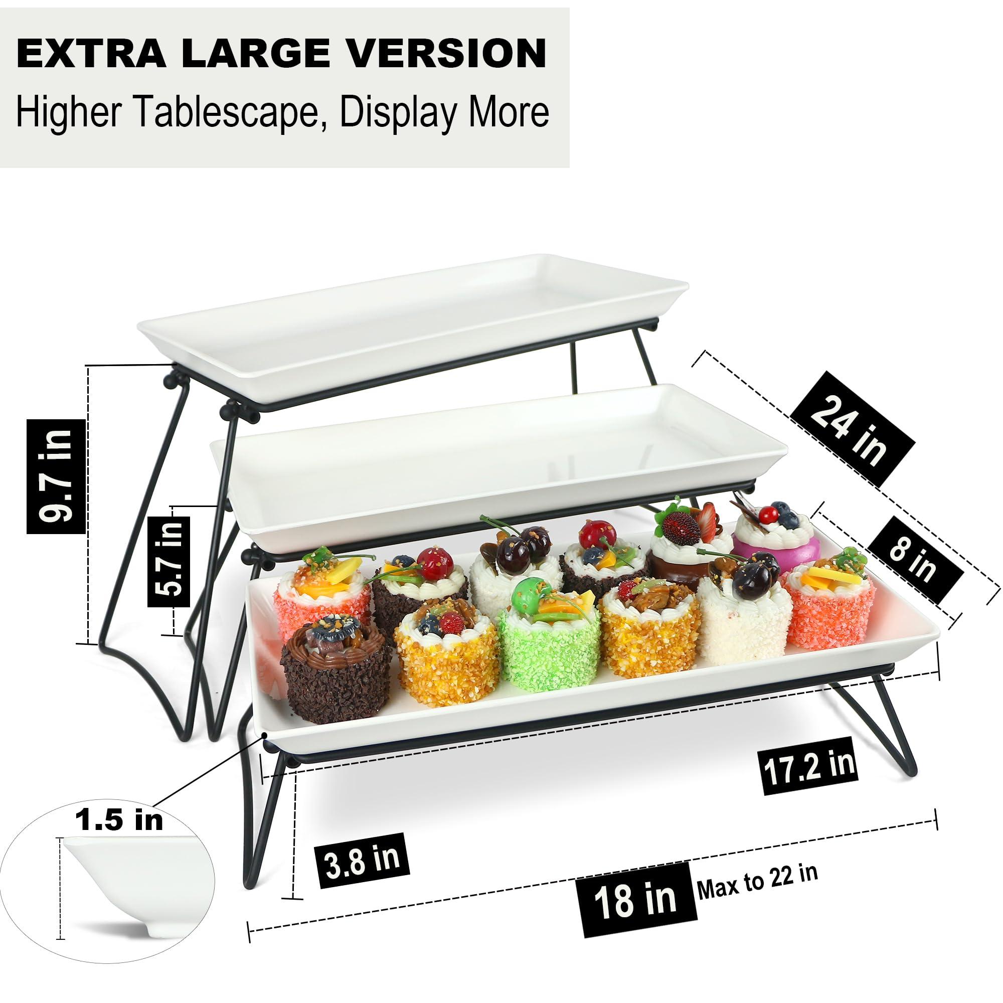 Czlizdyt Extra Large 3 Tier Serving Tray Set, 24x22x9.7 inch Cupcake Fruit Cookie Dessert Table Display Stands Melamine Tiered Platters Food Trays for Party Buffet Entertaining, White - Image 3