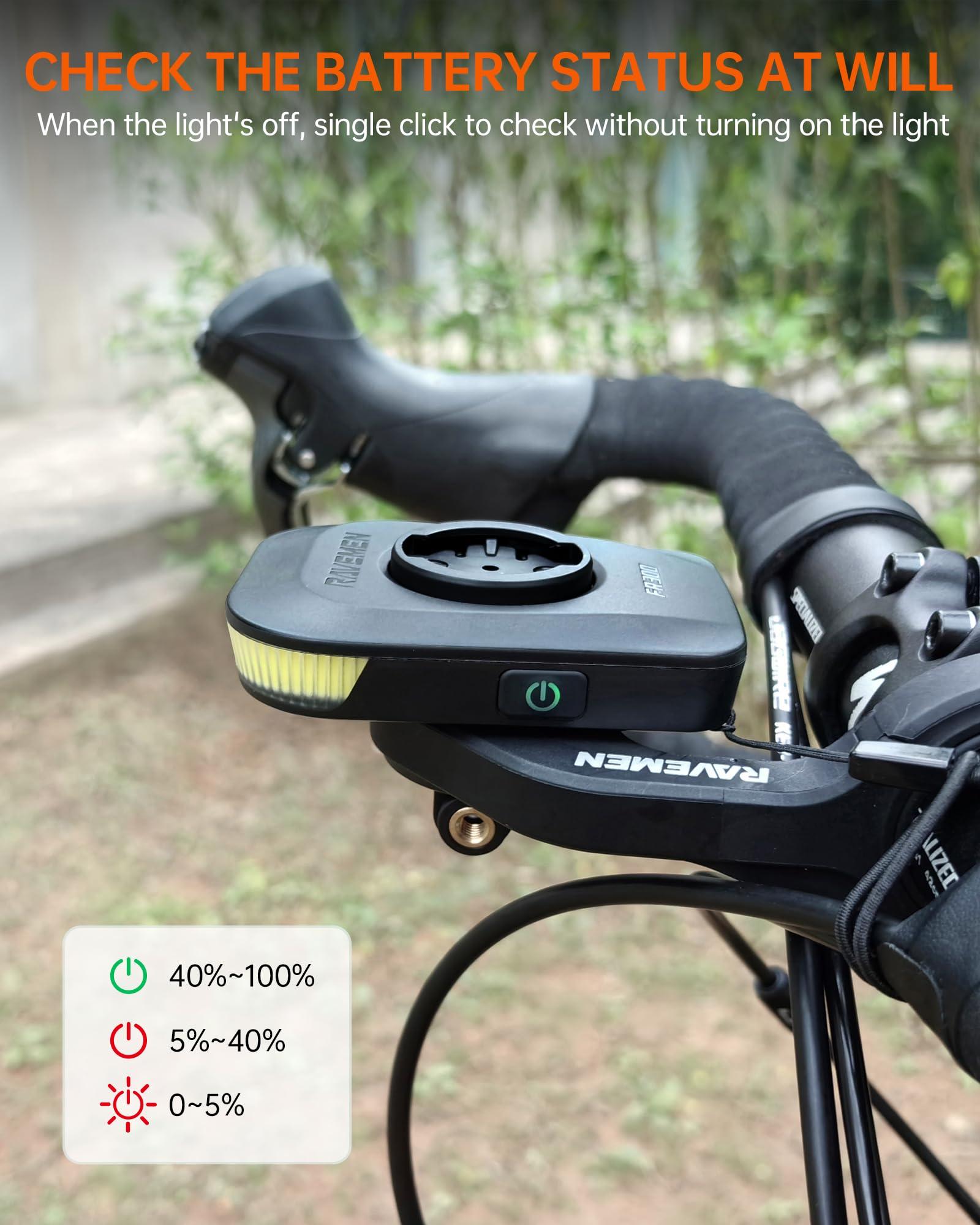 RAVEMEN FR300 Compatible with Garmin/Wahoo Bike Computer, 300 Lumen Warning Flashing 6 Modes Cycling Computer Accessories with Auto On Off, USB C Rechargeable for Road Bike (Patent Protected) - Image 7