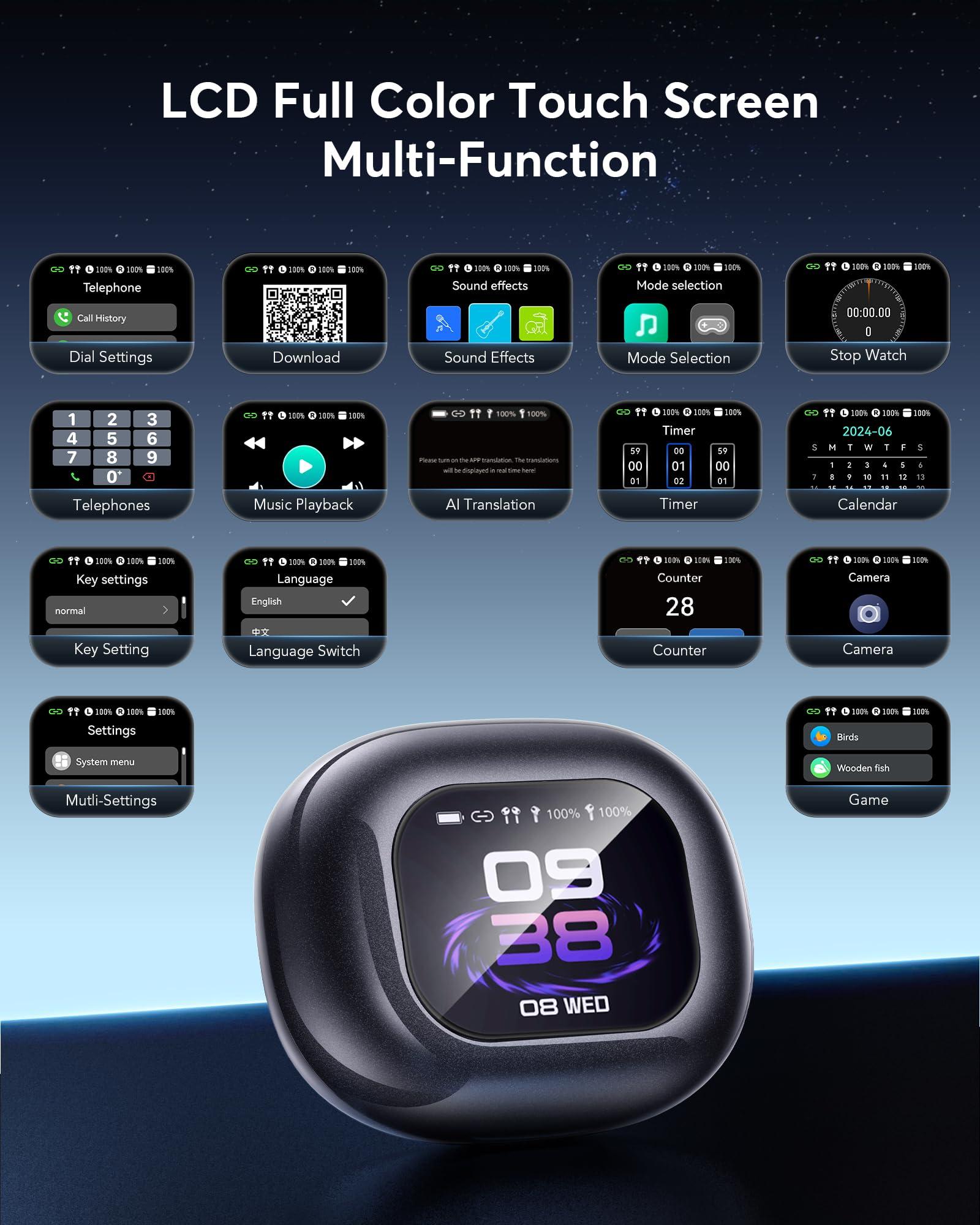 AI Language Translation Earbuds, Bluetooth 5.4 Headphones Translator for 144 Languages & Accents, OWS LCD Touch Screen Real-Time Earphones Fit iOS and Android Ideal for Travel Business Learning, Black - Image 5