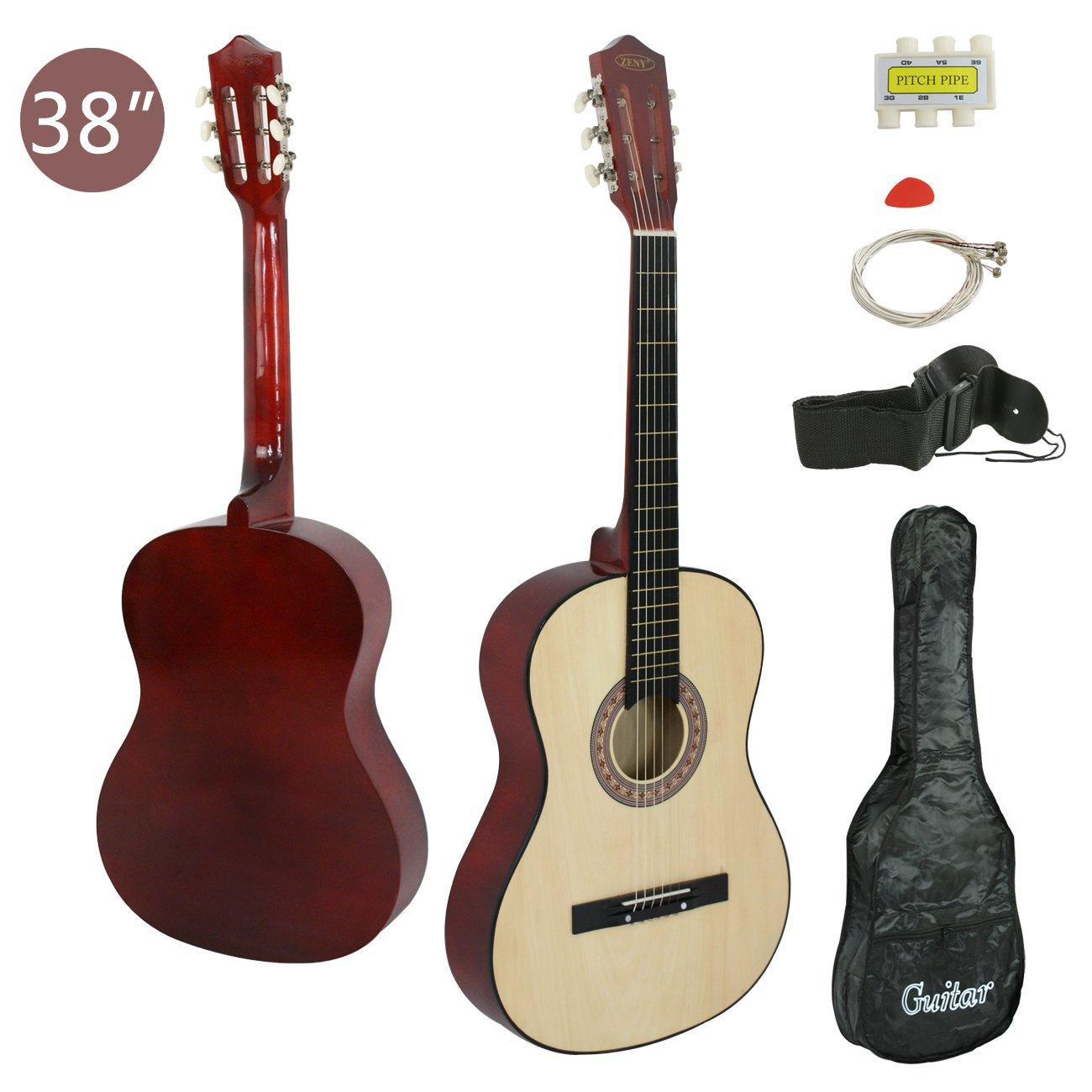 ZENY 38" New Beginners Acoustic Guitar With Guitar Case, Strap, Tuner and Pick (Natural) - Image 7