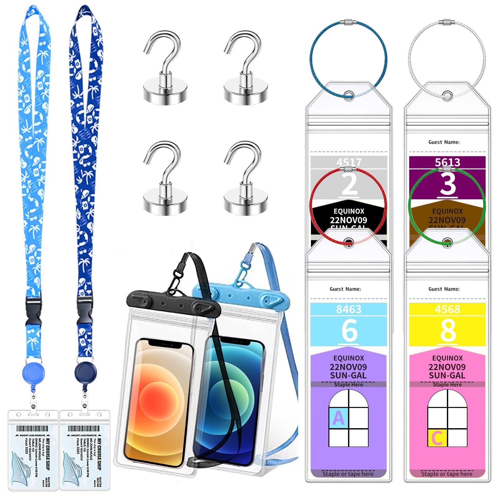 12 Pcs Royal Caribbean Cruise Essentials Kit Include Retractable Cruise Lanyards for Ship Card, Luggage Tags Holder, Waterproof Phone Pouch, Magnetic Hook for Royal Caribbean & Celebrity Cruise Lines