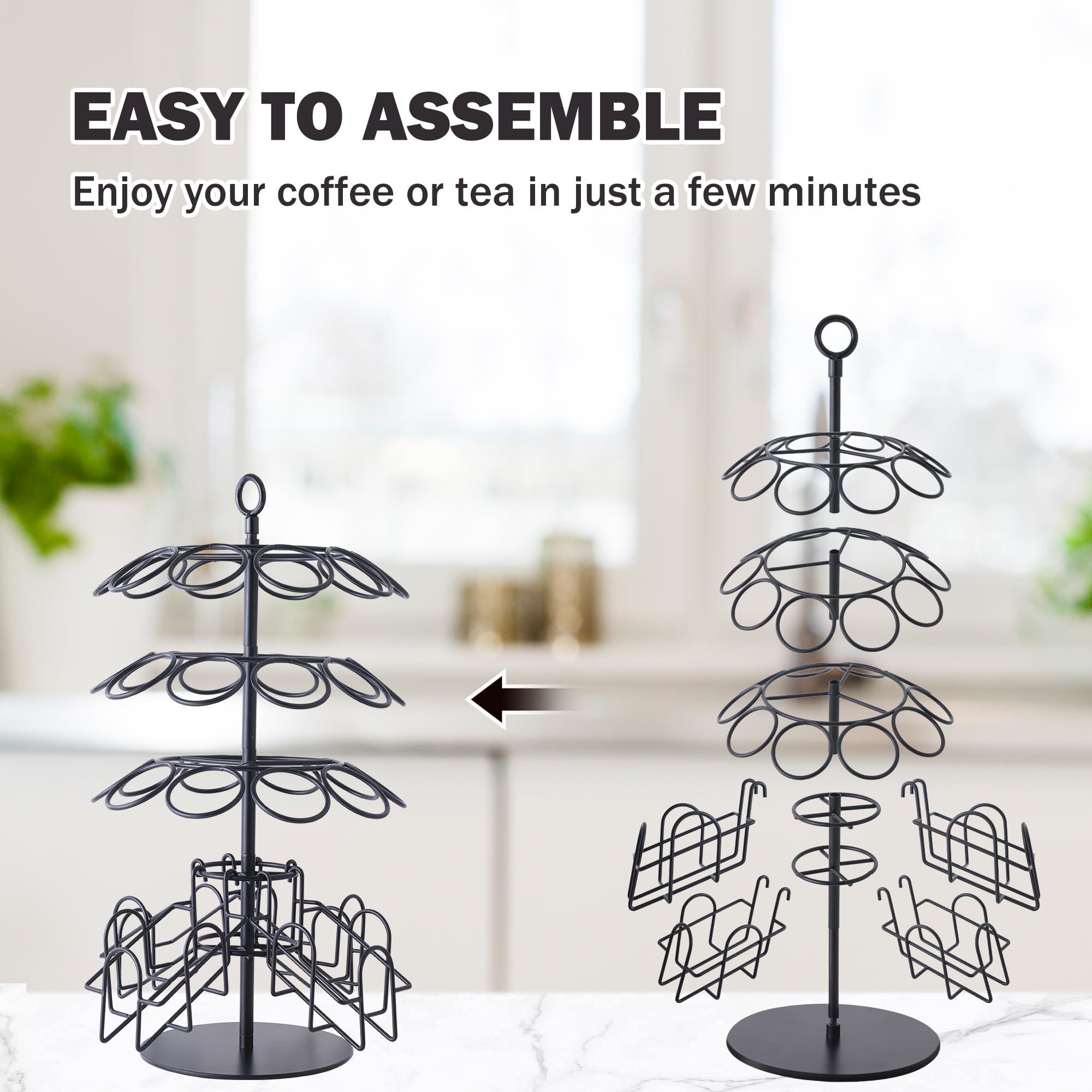 Eastsign Coffee Pod Holder for Keurig & Tea Bag Organizer, K-Cup Holder Compatible with 36 K-Cups Pods, 60 Tea Bags, Spins 360-Degrees Carousel Stand, Coffee Pod Tea Bag Storage Stand Organizer for Countertop - Image 4