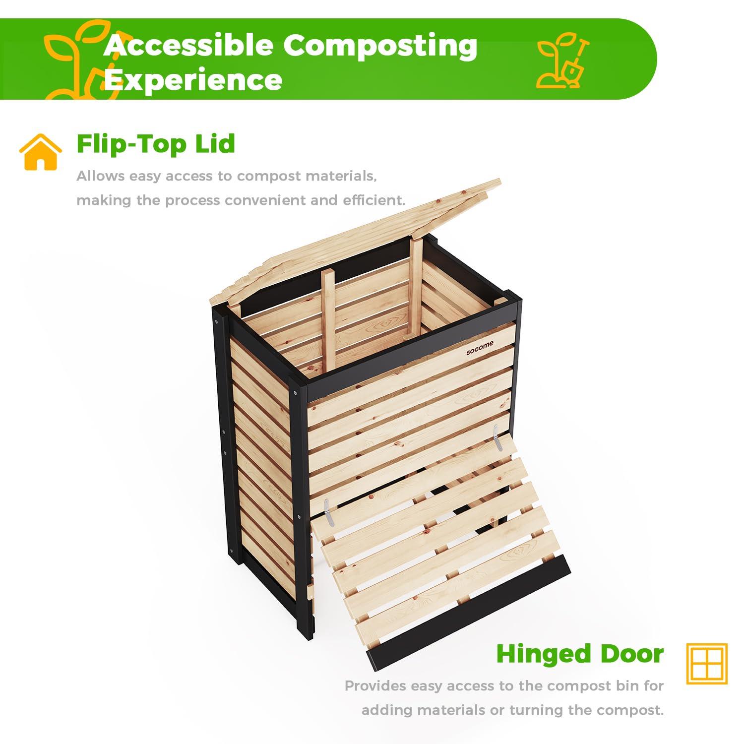 SOCOME 95 Gallon Solid Wood Composter, Outdoor Compost Bin with Pull-Out Door, Large Composting Bin for Backyard, Garden, Patio, Natural - Image 7