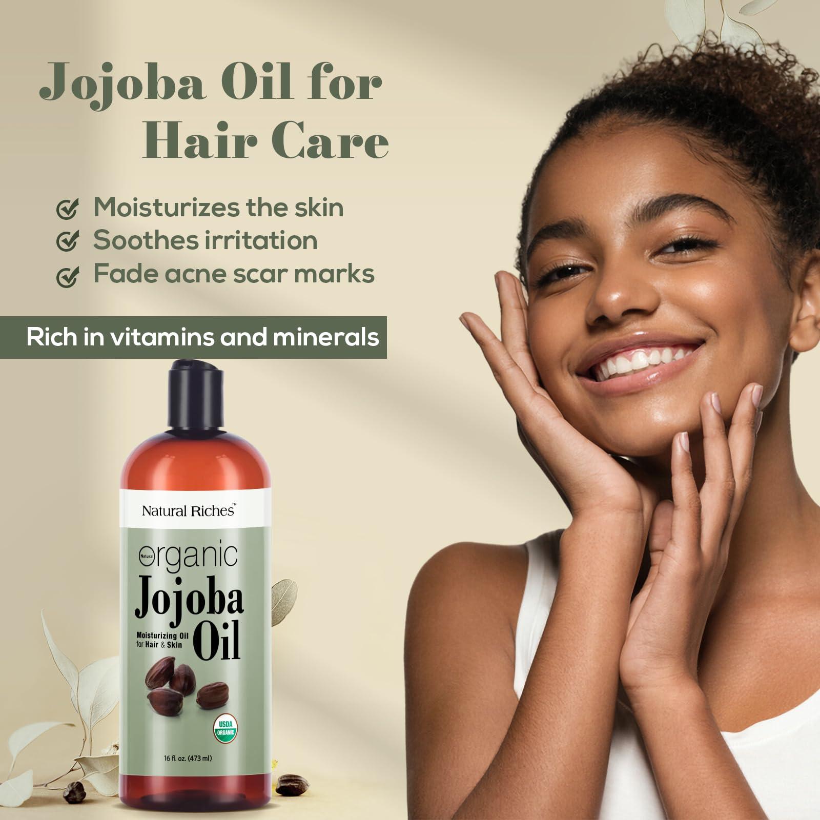 Natural Riches Organic Jojoba Oil, Pure (16 oz) | Moisturizing Oil for Face, Hair, Skin & Nails Cold Pressed Hexane Free Base Carrier oil. - Image 4