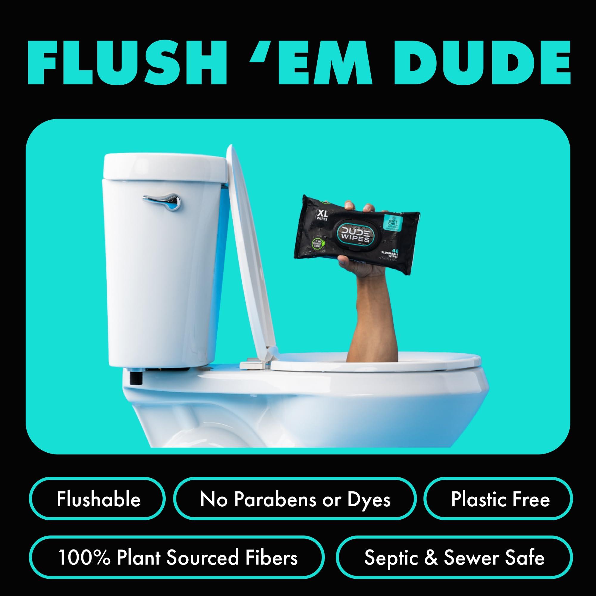 DUDE Wipes - Flushable Wipes - 6 Pack, 288 Wipes - Mint Chill Extra-Large Adult Wet Wipes - Vitamin-E, Aloe, Eucalyptus & Tea Tree Oils - Septic and Sewer Safe - Image 3
