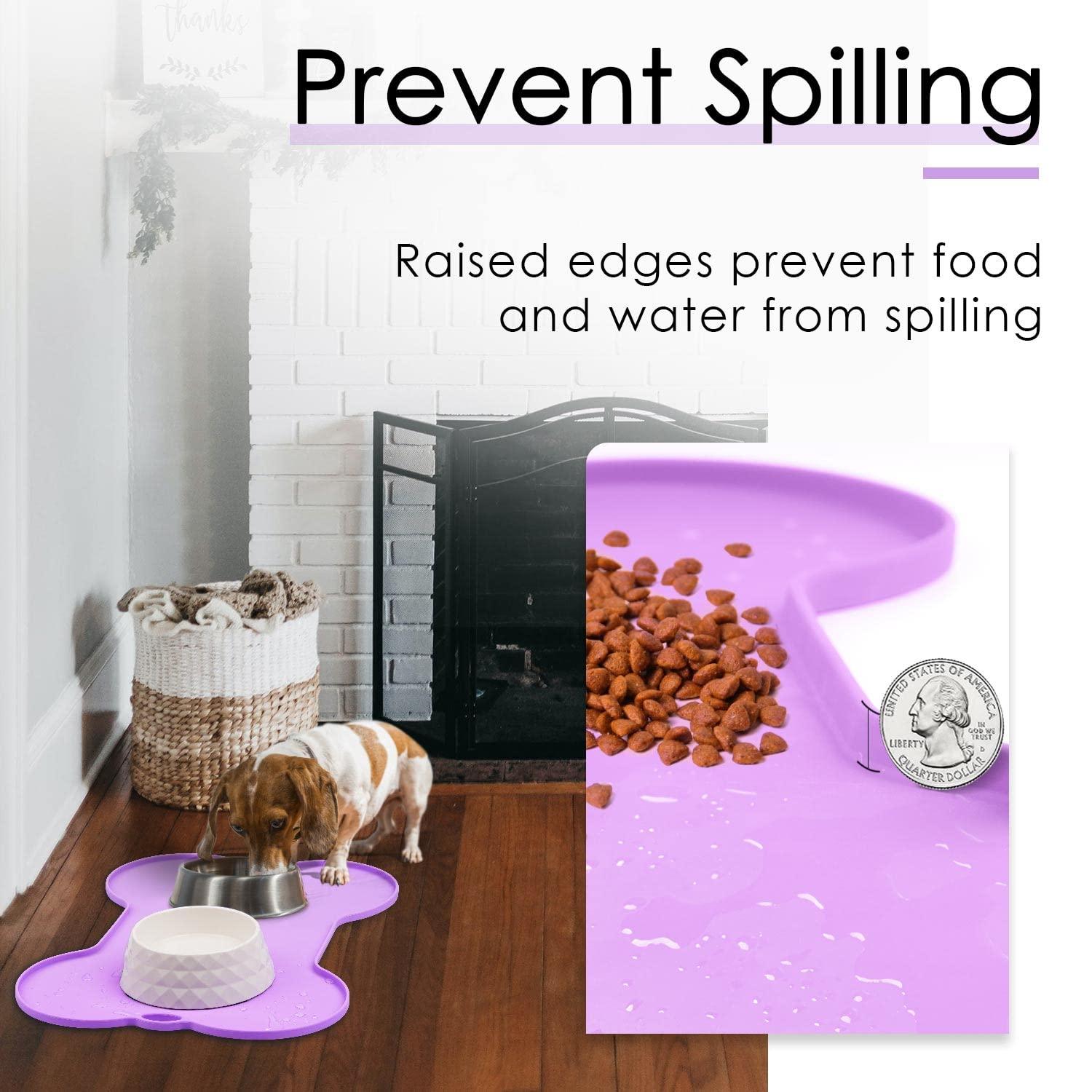 Super Design Dog Food Mat Dog Bowl Mat for Food and Water Silicone Non Spill Cat Feeding Mat Puppy Placemat Waterproof - 20.5" x 14.5", Purple - Image 3