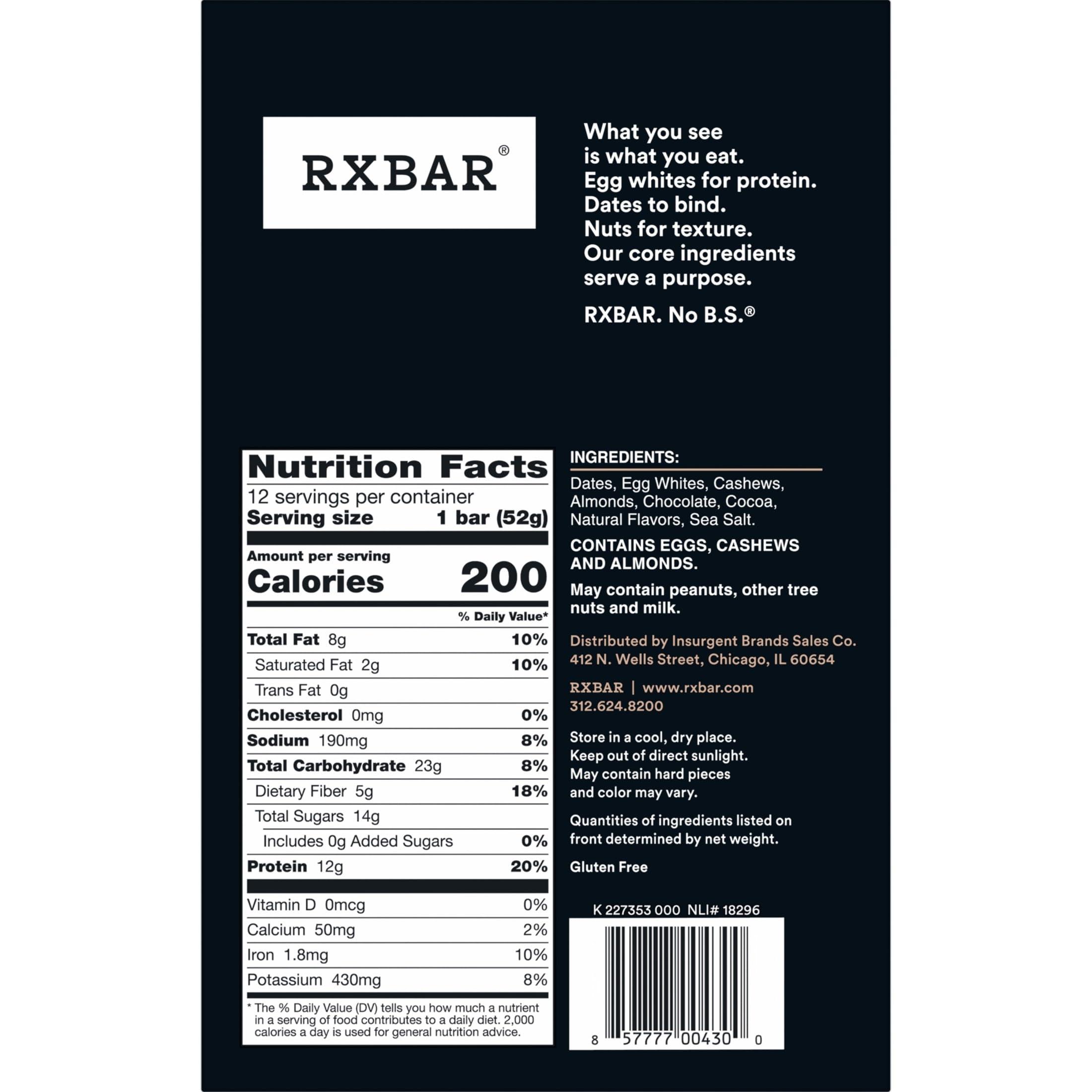 RXBAR Protein Bars, Protein Snack, Snack Bars, Chocolate Sea Salt, 22oz Box (12 Bars) - Image 10