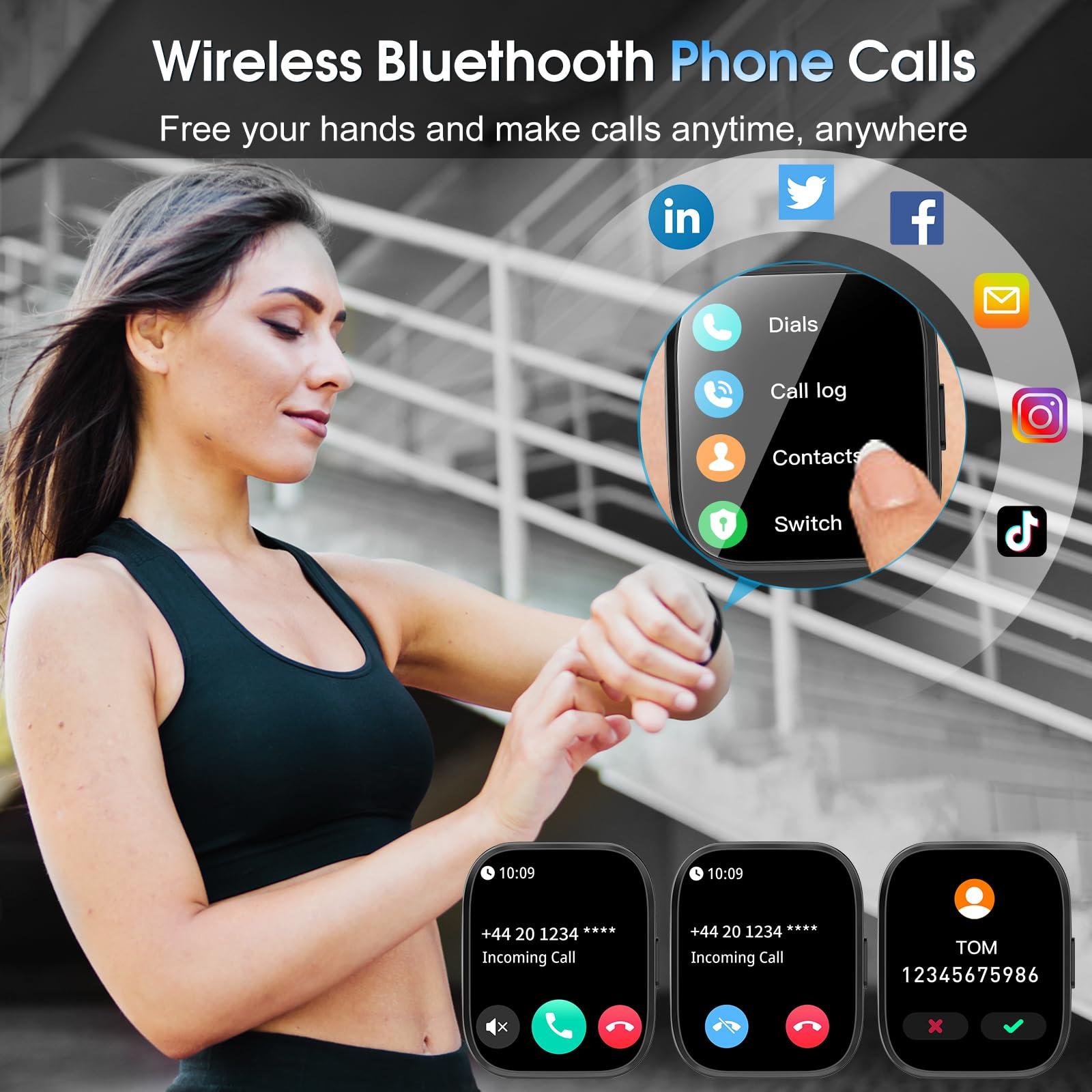 Smart Watch for Men Women Bluetooth Call, 1.85" HD Touch Screen Fitness Watch with Sleep Heart Rate Monitor, 112+ Sports Modes, IP68 Waterproof Activity Trackers for Android iOS, Black - Image 2