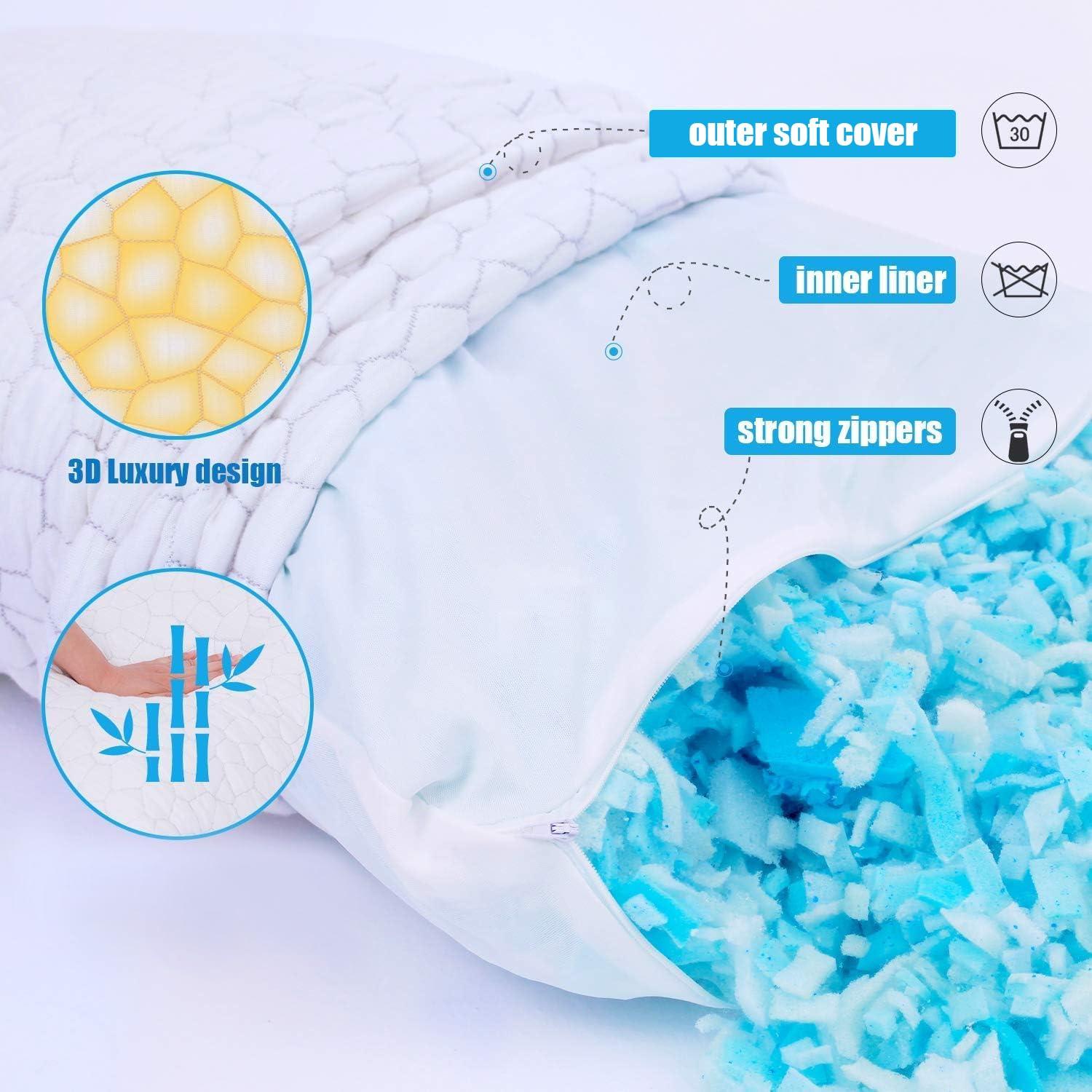 SUPA MODERN Cooling Bed Pillows for Sleeping 2 Pack Shredded Memory Foam Pillows Queen Size Set of 2, Adjustable Cool Pillow for Side Back Stomach Sleepers Luxury firm Gel Pillows for Neck Pain Relief - Image 3