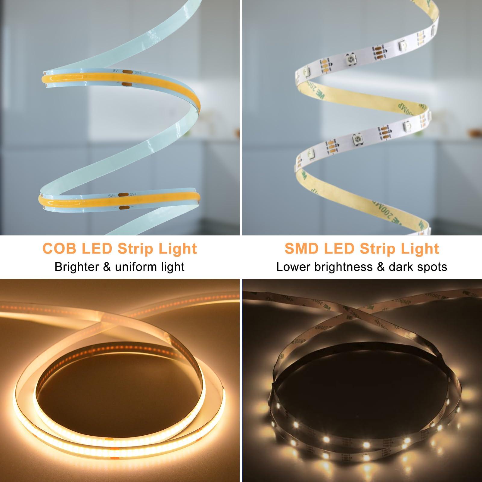 LumBelle COB LED Strip Lights Battery Powered, 6.6ft 640 LED Light Strip Dimmable Cuttable Flexible LED Tape Light for Bedroom, Dormitory, Tent, TV, Under Cabinet DIY Lighting Warm White 2700k - Image 6