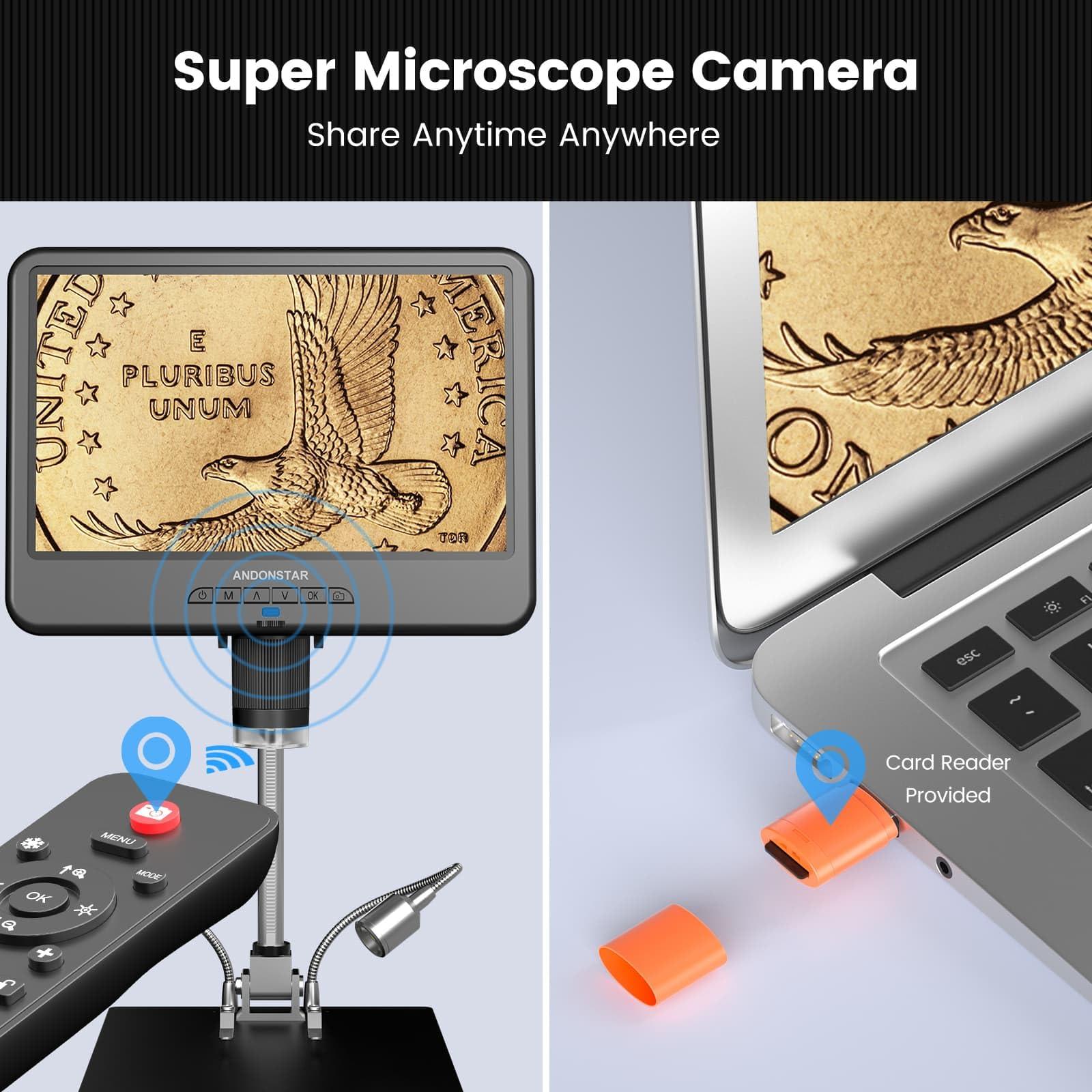 Andonstar AD210 10.1 Inch LCD Digital Microscope for Adults, Soldering Microscope for Electronics Repair, Coin Microscope Camera Full View for Error Coins with Light, Biological Slides Kit, 32G Card - Image 6