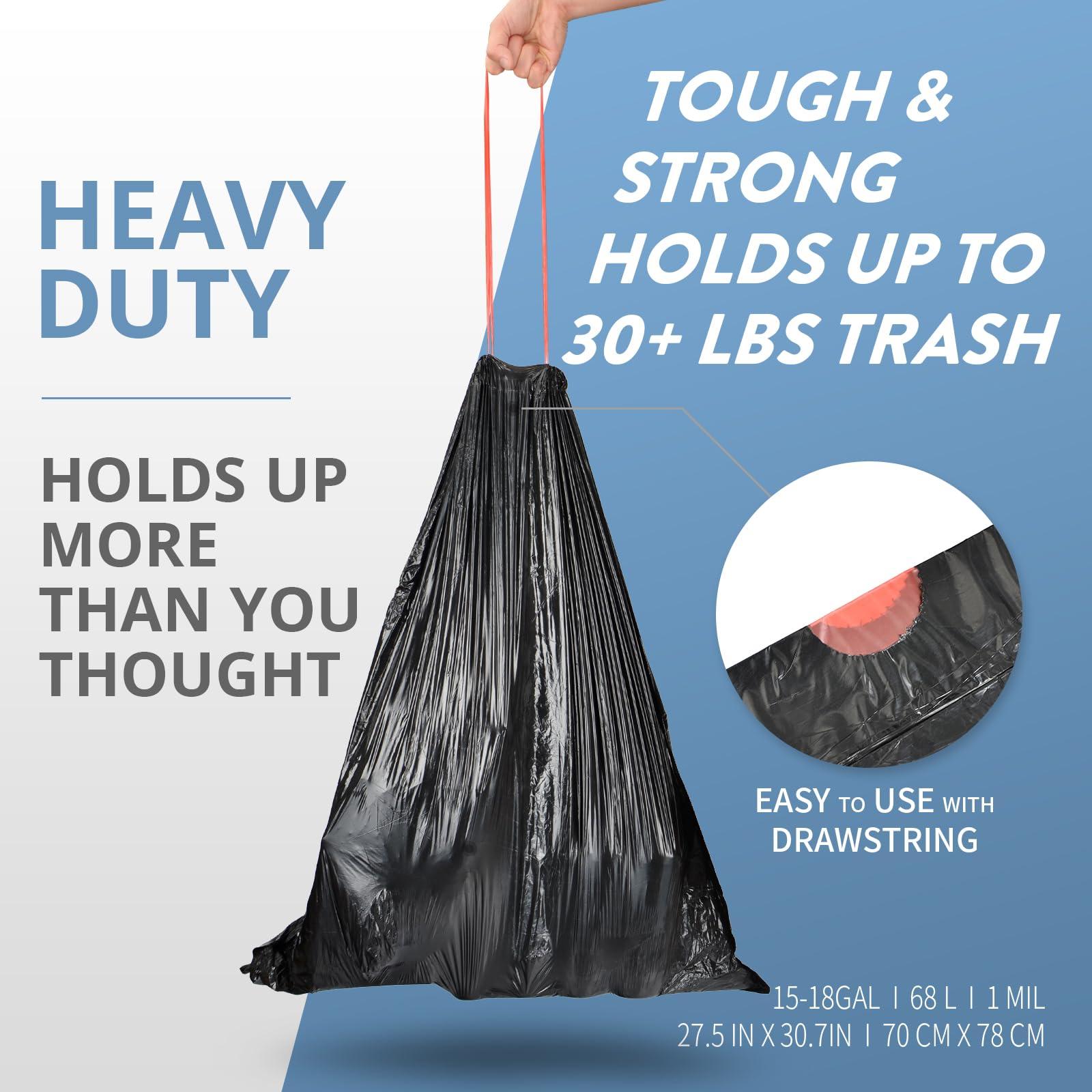 Geiteoa 15-18 Gallon Black Trash Bags with Drawstring (102 Count) Fit 16, 17 Gal High Density Large Garbage Bags, Strong Plastic Trash Can Liners for Kitchen Lawn Commercial - Image 4