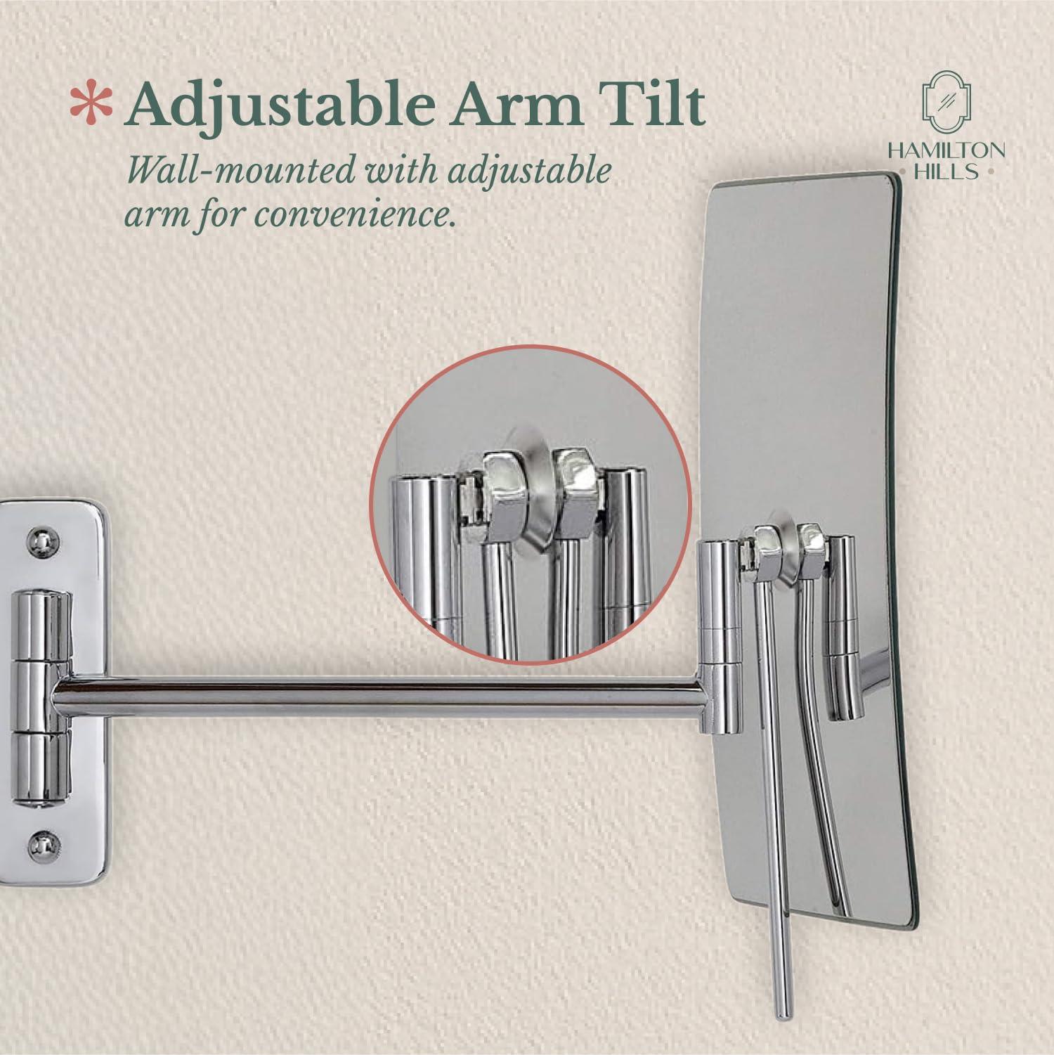 Hamilton Hills Modern Chrome Polished Stainless Steel Rectangular Mirror | Wall Mounted Magnifying Mirror for Precise Makeup Application | Adjustable Arm Tilt for Easy Positioning | 3X Magnification - Image 6