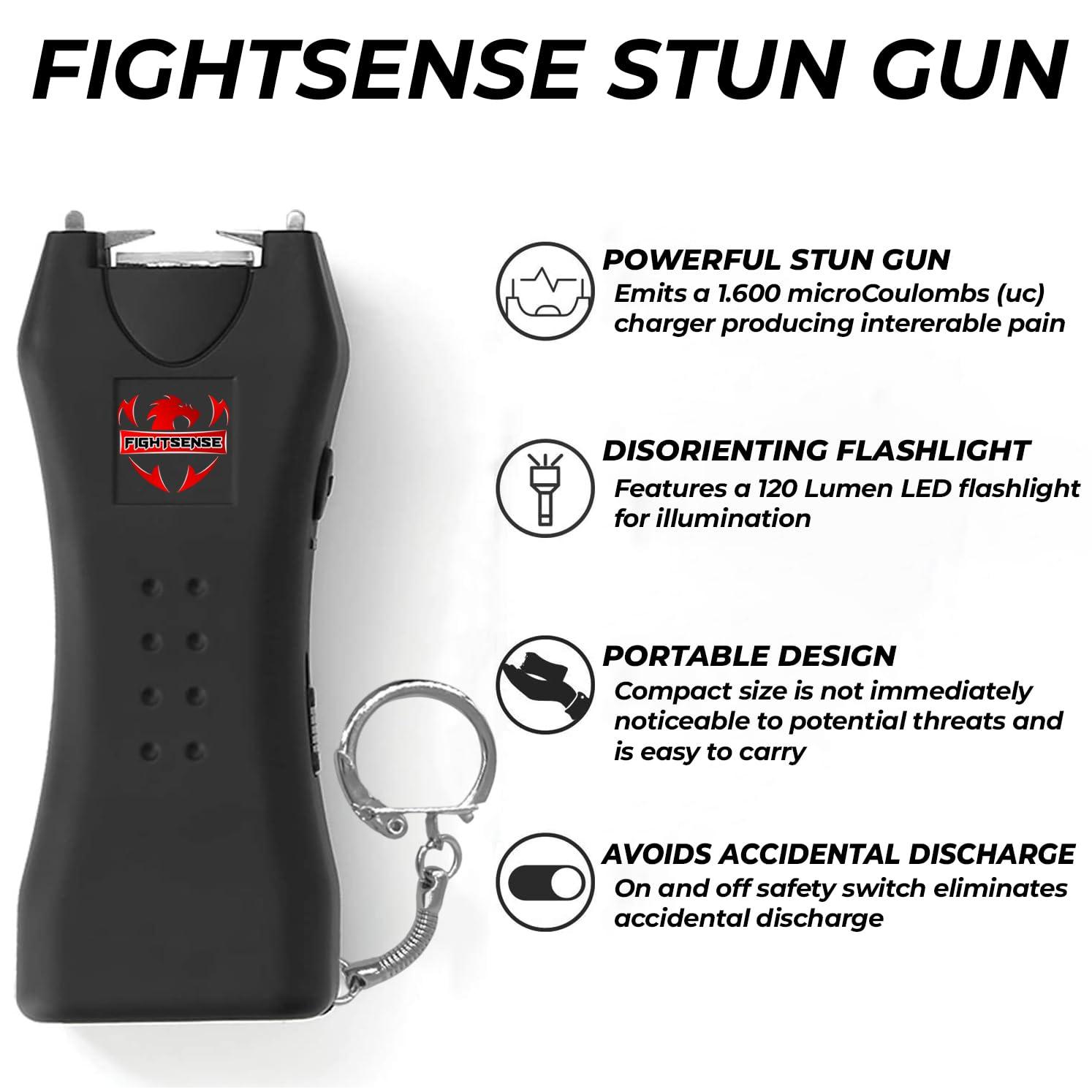 FIGHTSENSE Super Heavy Duty Keychain Stun Gun with Flashlight for Men and Women self Defense Device, Rechargeable Stun Gun, Nylon Holsters - Image 3