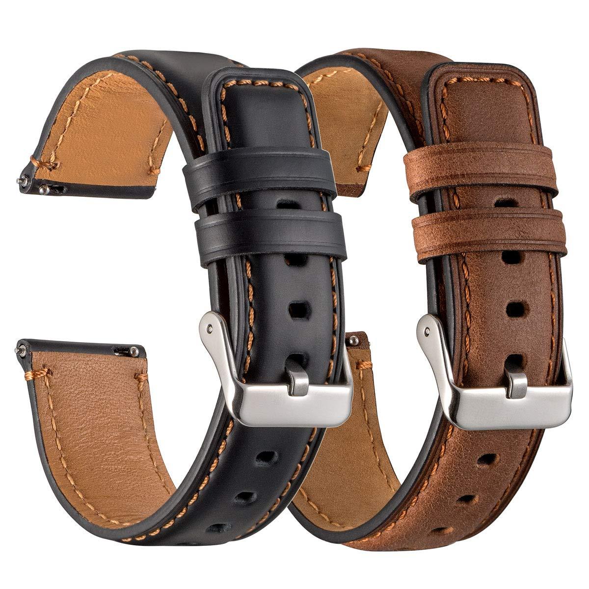 Galaxy Watch 3 45mm Bands 2 Pack, Compatible with Samsung Band, Width 22mm Leather, for Men Women Quick Release Smart Straps Unisex Size(Black+Brown)