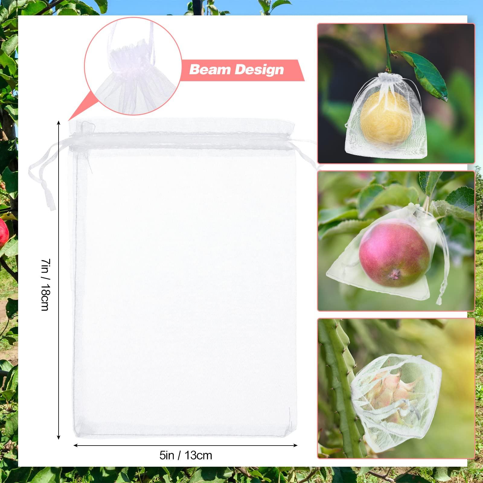 100 Pcs Fruit Protection Bags, Netting Bags for Trees & Garden - 5 x 7 Inch Mesh with Drawstring, Protects Fruit, Flowers & Vegetables (White) - Image 3