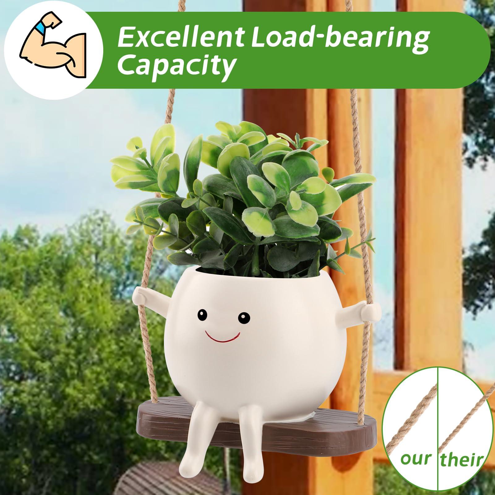 KIUGCO Glossy Swing Smiley Face Planter Pot Head, Small Hanging Planter for Indoor Outdoor Plants, Cute Hanging Flower Pot for String of Pearls Plant Live, Birthday Gifts - Image 5