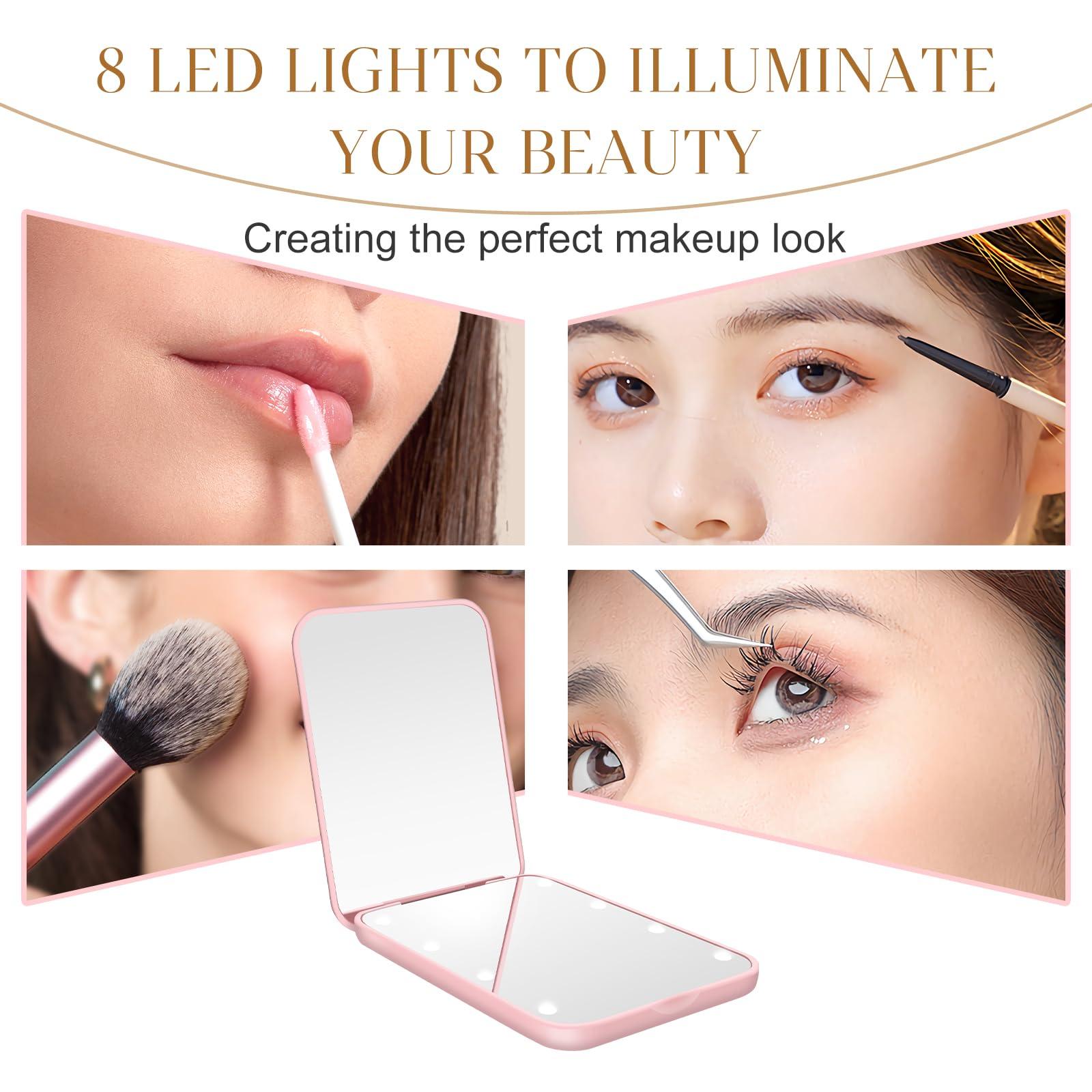 Kakuje Compact Mirror, 1X/3X Magnification LED Pocket Mirror with Nternal BIattery, Mini Mirror for Purse, Pocket,Travel and Present (Pink) - Image 3