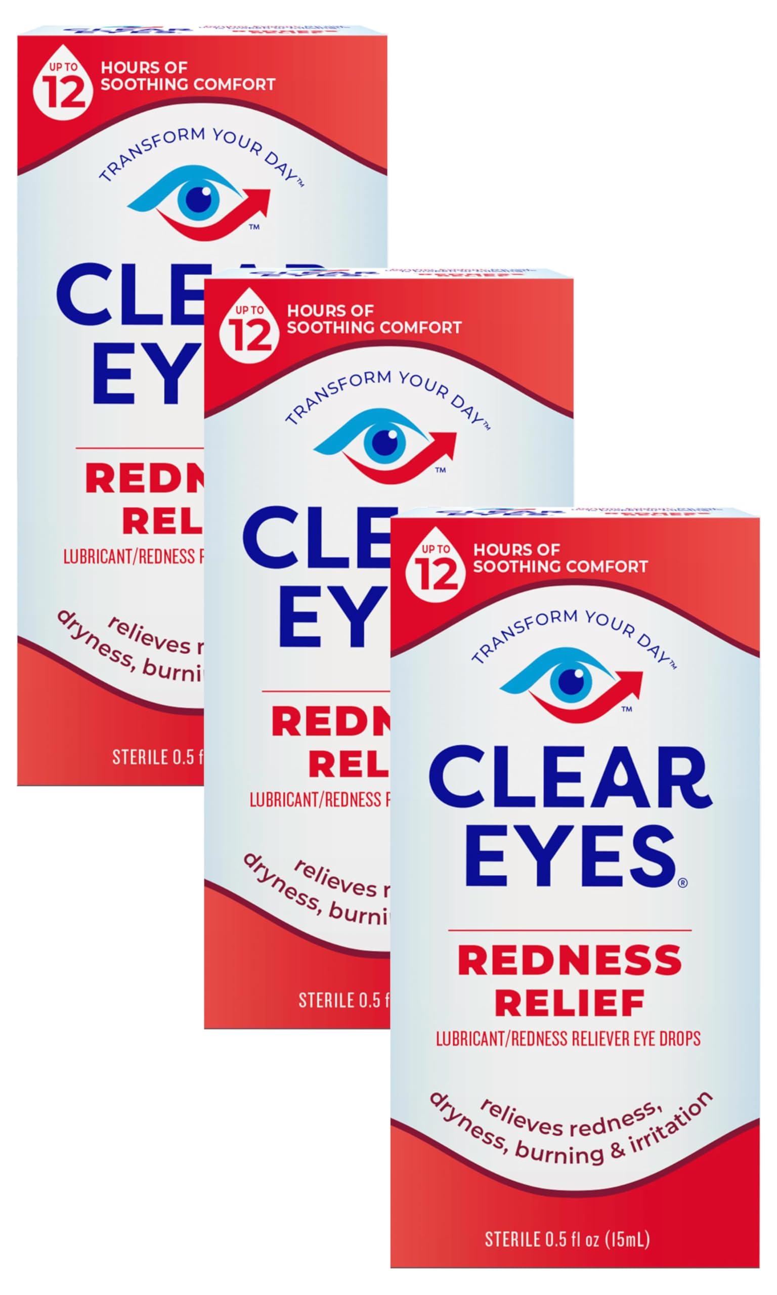 Clear Eyes Redness Relief Lubricant Redness Relief Eye Drops, 0.5 oz (Pack of 3)