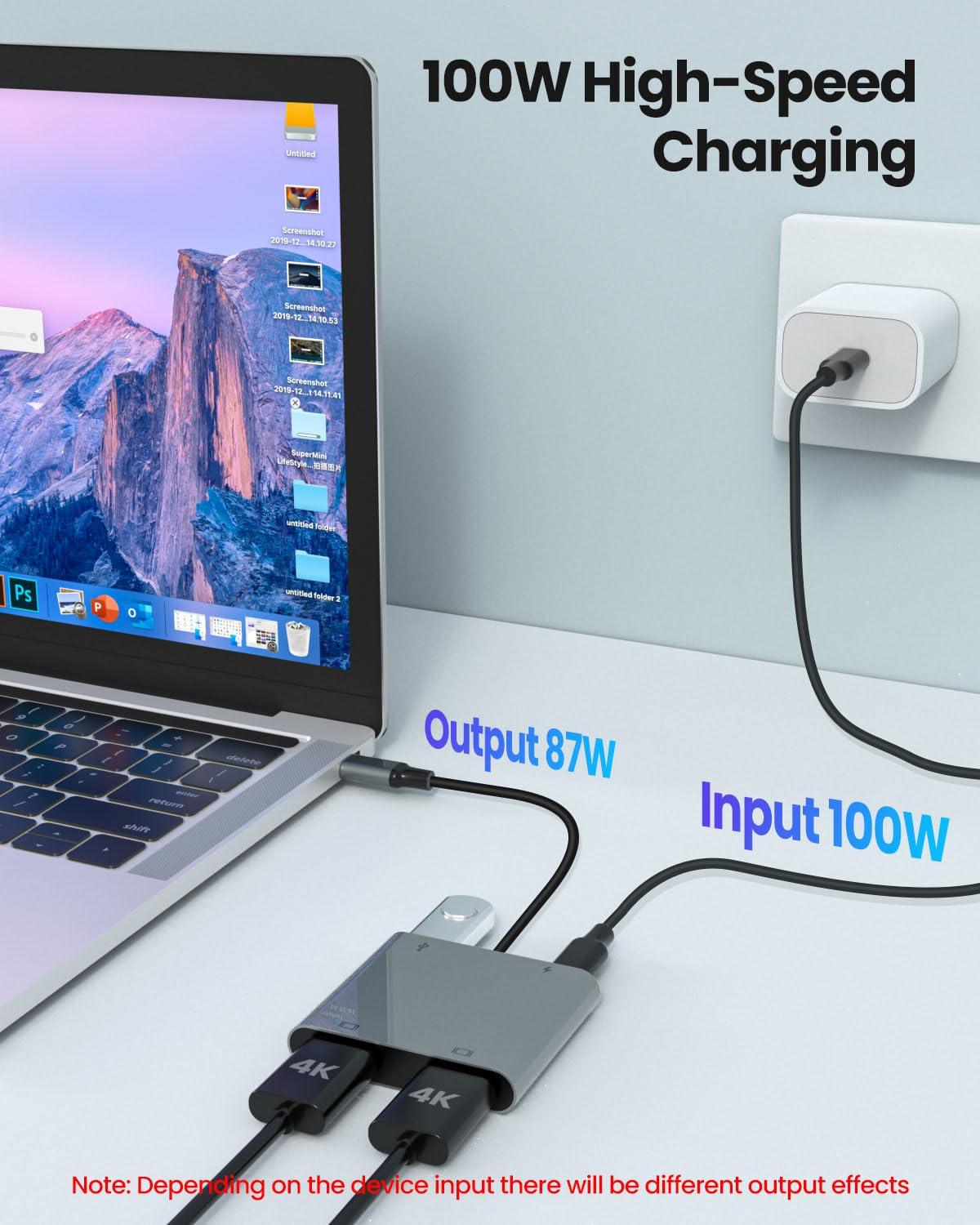 USB C to Dual HDMI Adapter, Fophmo 4K@60Hz HDMI Splitter Extended Display for Dual Monitors, 100W PD, USB-A Port, Windows Allows Multi-Monitor Display 3 Separate Screens, macOS Only Allows Mirror Mode - Image 5